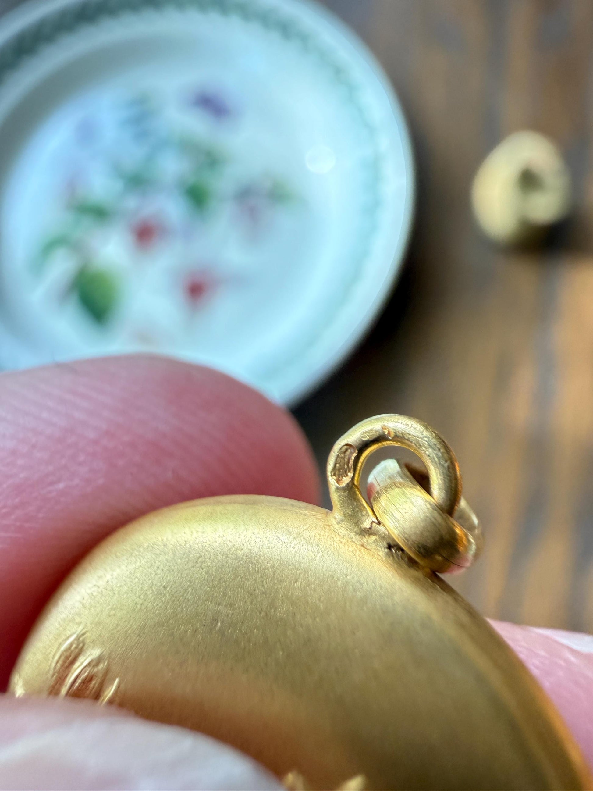 LILYPAD Antique Water Lily French Art Nouveau 18k Gold Reversible Pendant Medallion Puffy Circle Red Green Enamel Belle Epoque Floral