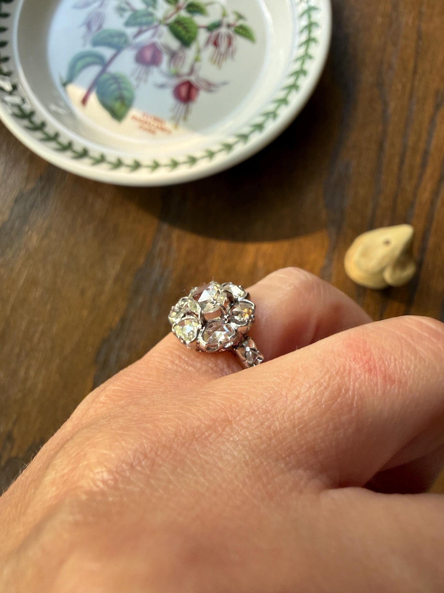 Antique Rose Cut DIAMOND Daisy Cluster Ring French Victorian Era Hallmark 18k Gold 2.5 Carats Face Up Pinky Stacker Gift