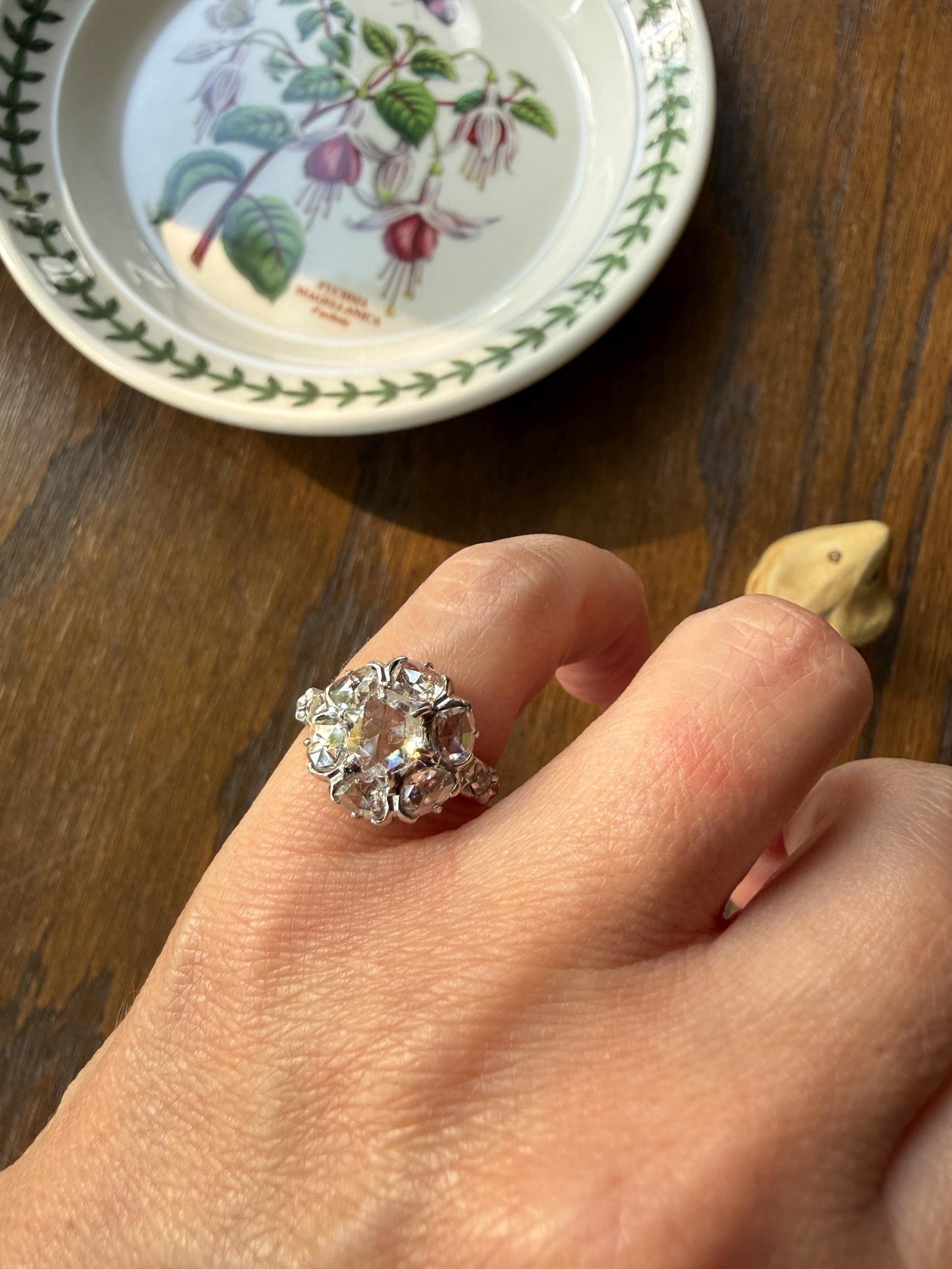 Antique Rose Cut DIAMOND Daisy Cluster Ring French Victorian Era Hallmark 18k Gold 2.5 Carats Face Up Pinky Stacker Gift