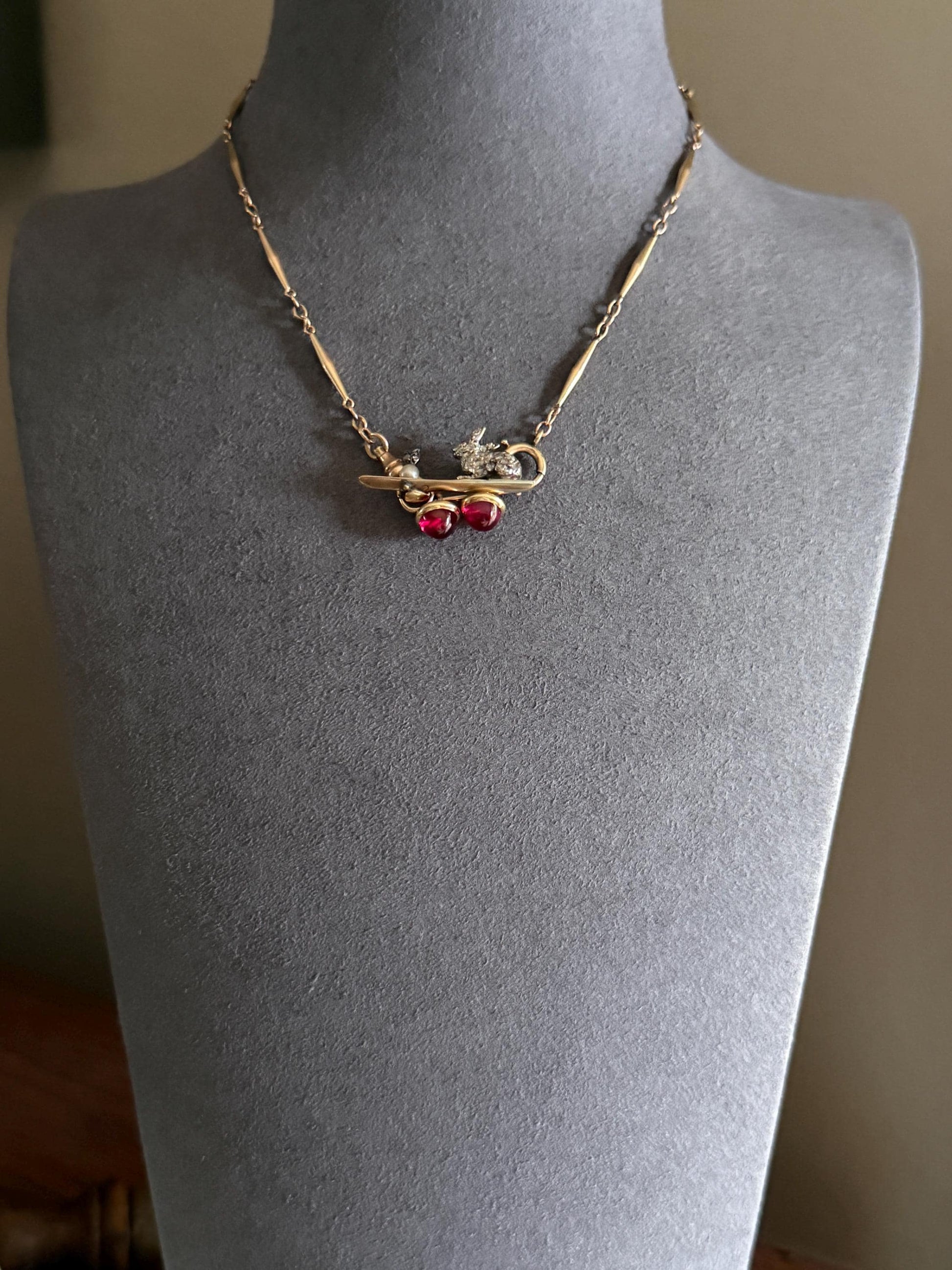 The Little Bun Bun BUNNY w/ Baby? Rose Cut Diamond Encrusted ANTIQUE Figural Rabbit Brooch 14k 18k Silver Extender Connector Pendant