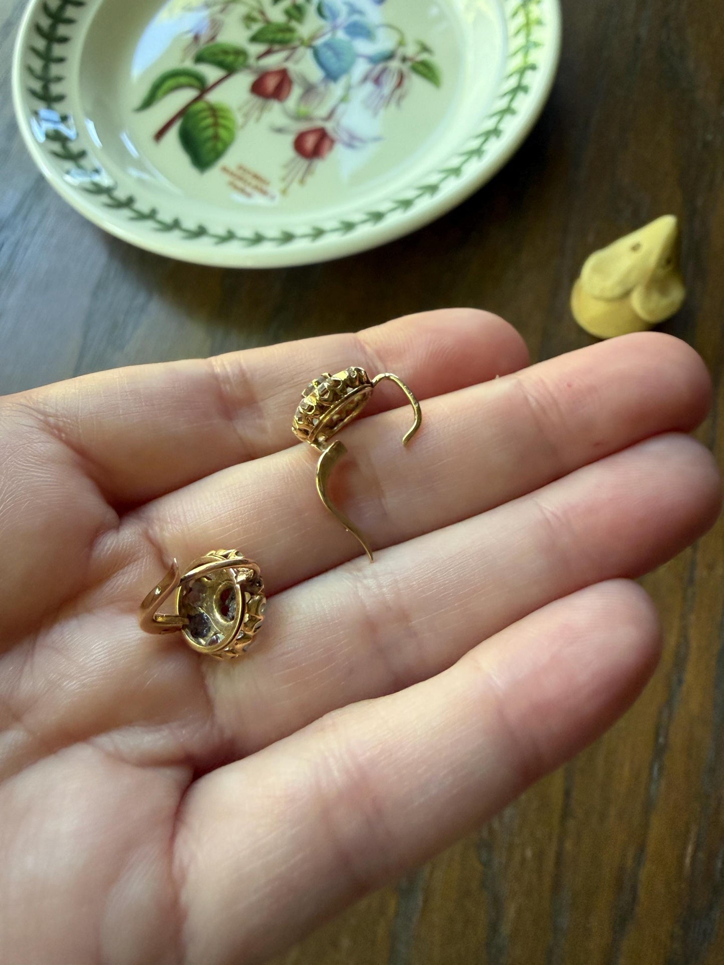 Victorian ANTIQUE Starburst Rose Cut Diamond Daisy Cluster Dormeuse Earrings French 18k Gold Solid Floral Dangle Belle Epoque