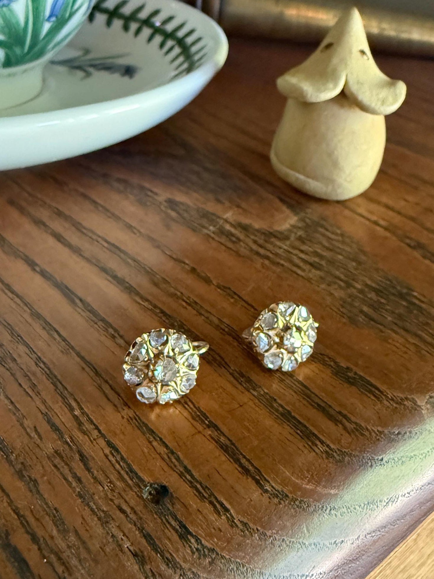 Victorian ANTIQUE Starburst Rose Cut Diamond Daisy Cluster Dormeuse Earrings French 18k Gold Solid Floral Dangle Belle Epoque