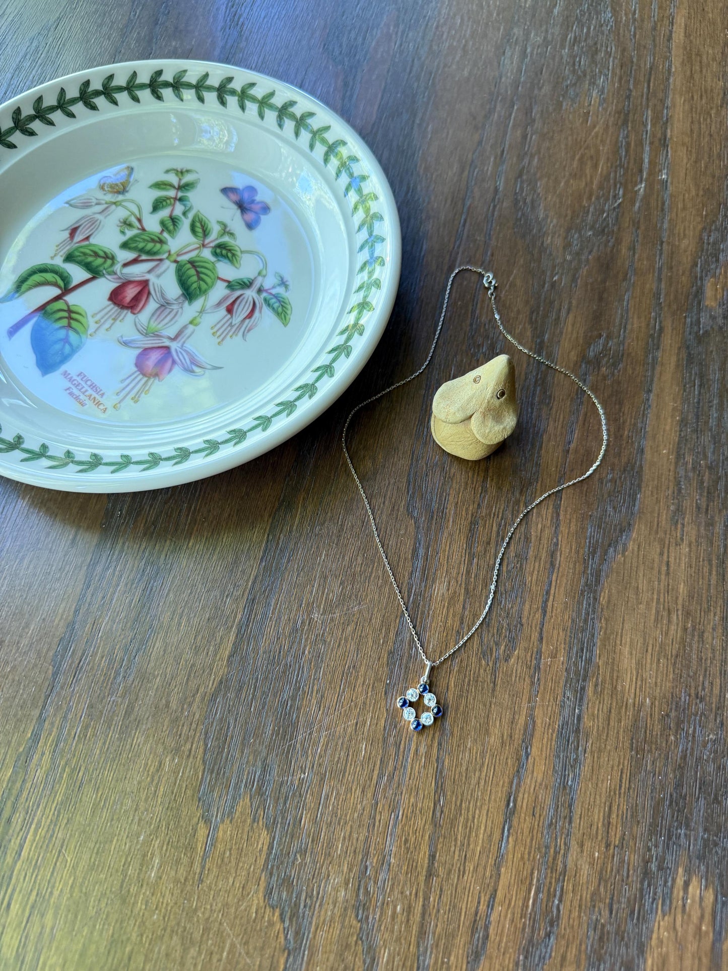 Antique Natural Sapphire .8 Carat Old Mine Cut DIAMOND Pendant on Chain Necklace French Art Deco 18k Gold Platinum Geometric Glowing Blue