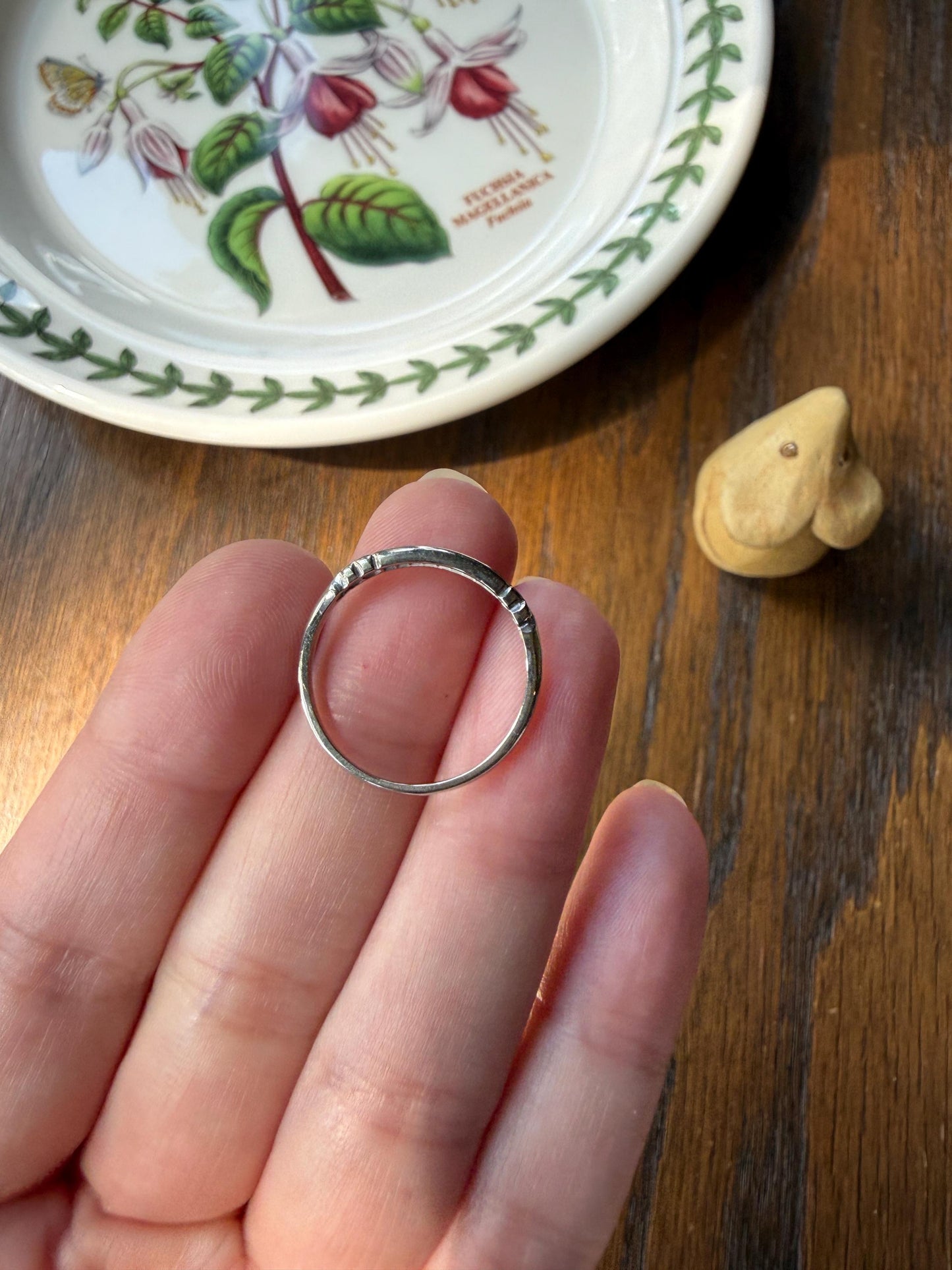 Antique Floral Skinniest Skinny Band Nine Stone Diamond Ring 14k White Gold Orange Blossom Forget Me Not Stacker Art Deco Wedding