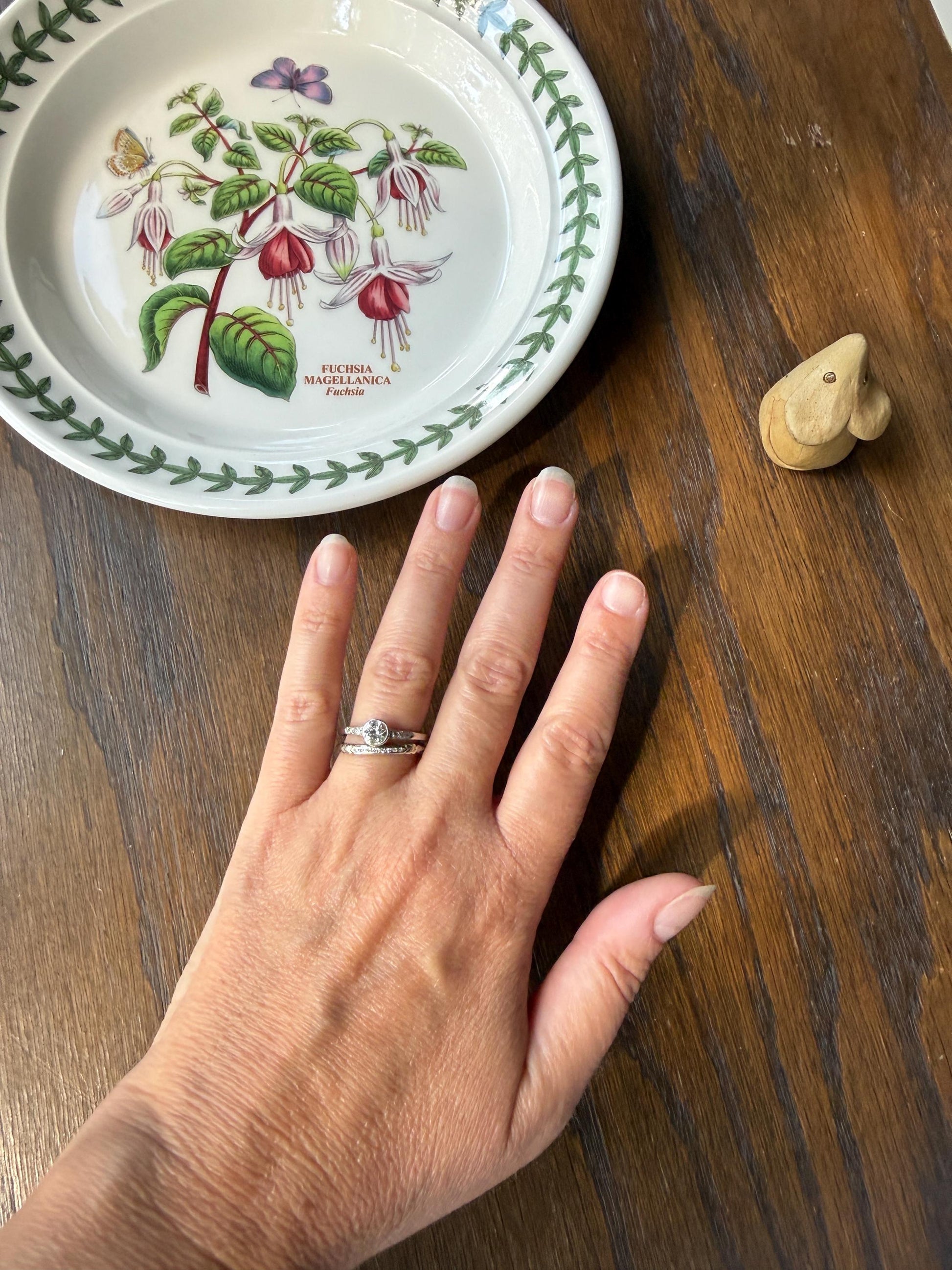 Antique Engraved Old Mine Cut DIAMOND .7 Carat Seven Stone PLATINUM Solitaire with Accents Bezel Set Diamond Band Engagement Ring Stacker