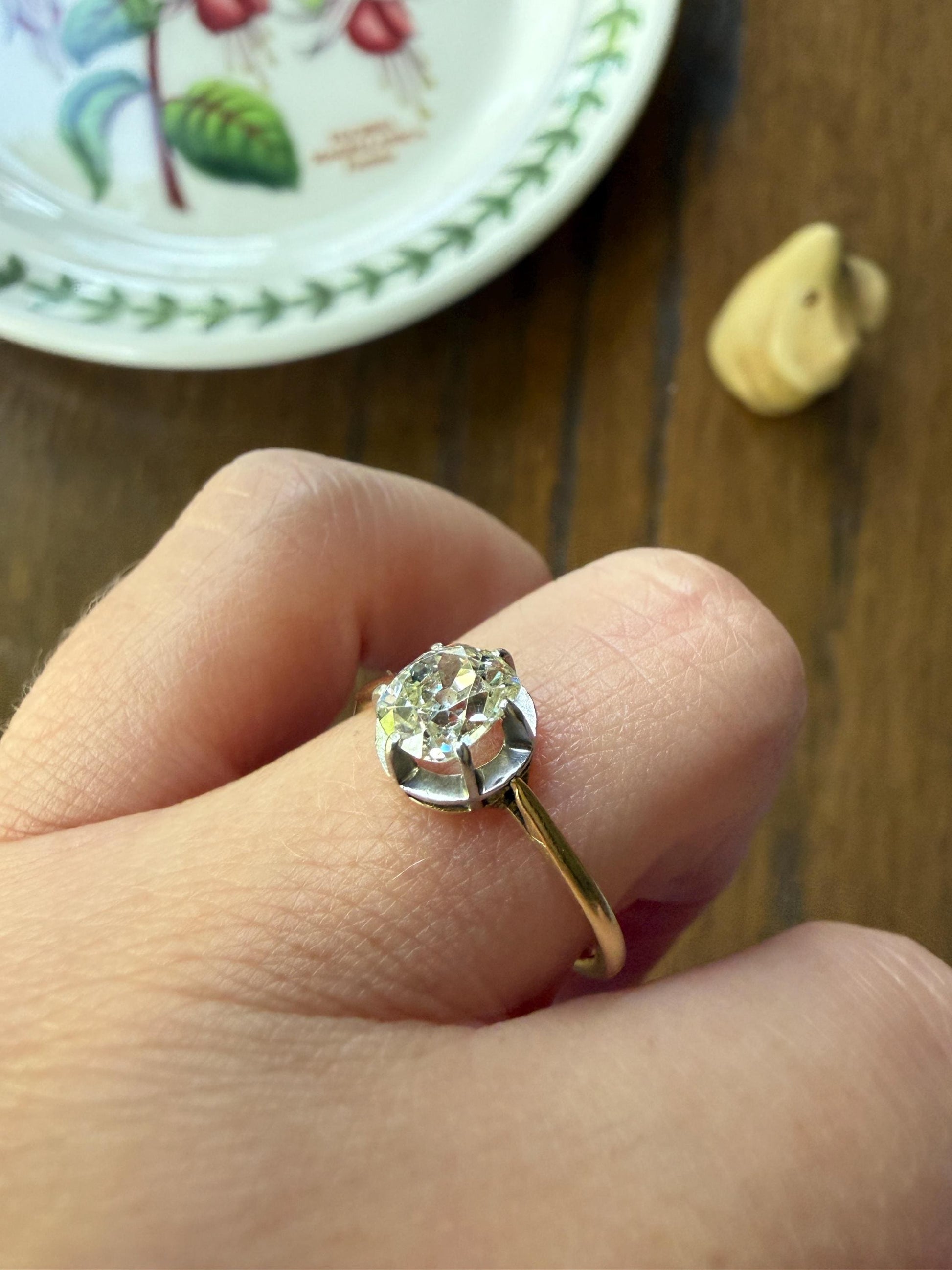 Antique .75 CARAT Natural Old Mine Cushion Elongated DIAMOND Solitaire Engagement Ring 18k Gold Solid Yellow Prong