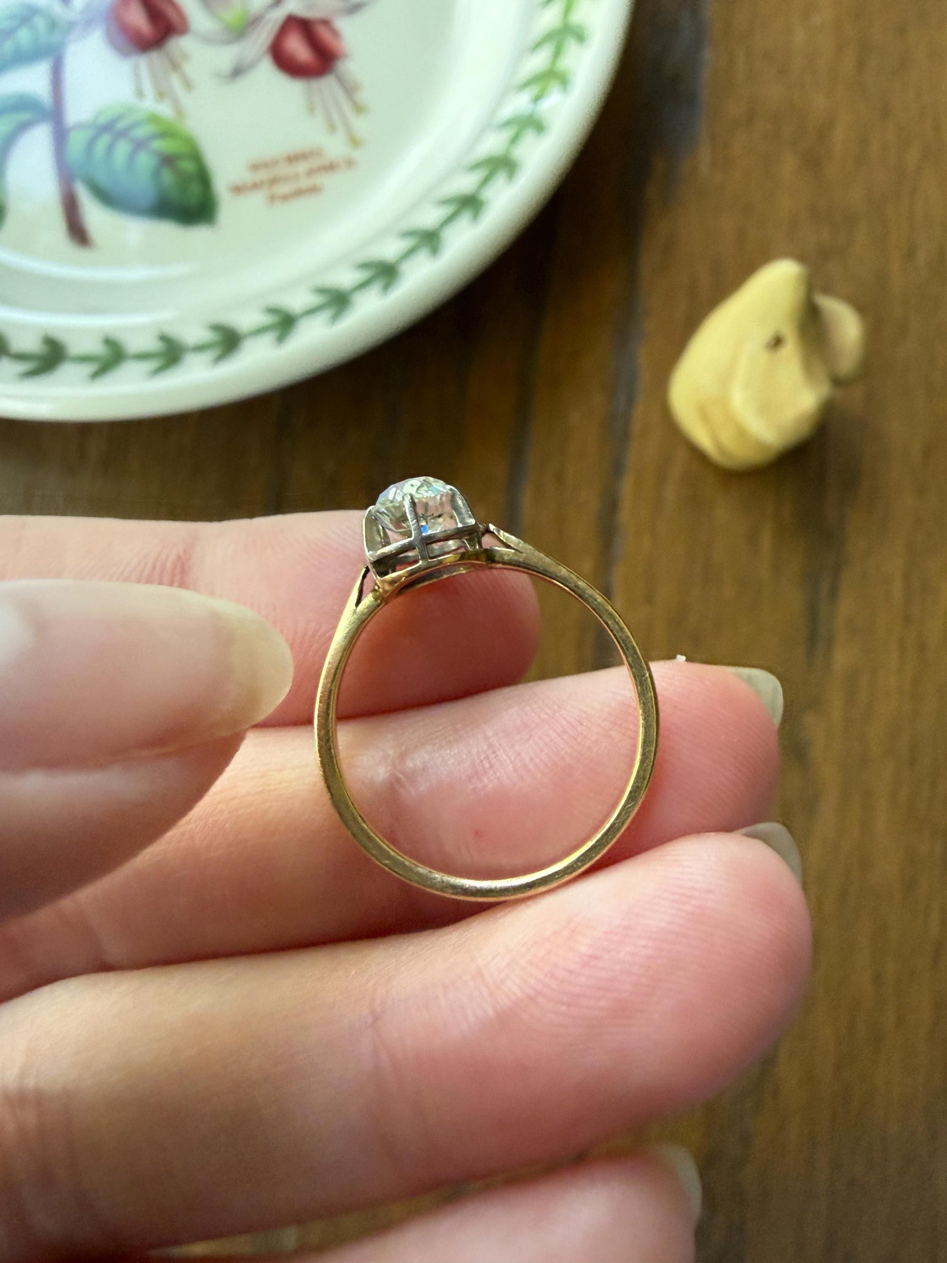 Antique .75 CARAT Natural Old Mine Cushion Elongated DIAMOND Solitaire Engagement Ring 18k Gold Solid Yellow Prong