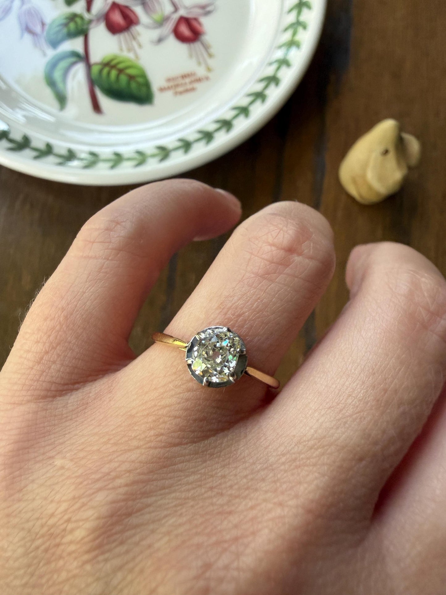 Antique .75 CARAT Natural Old Mine Cushion Elongated DIAMOND Solitaire Engagement Ring 18k Gold Solid Yellow Prong