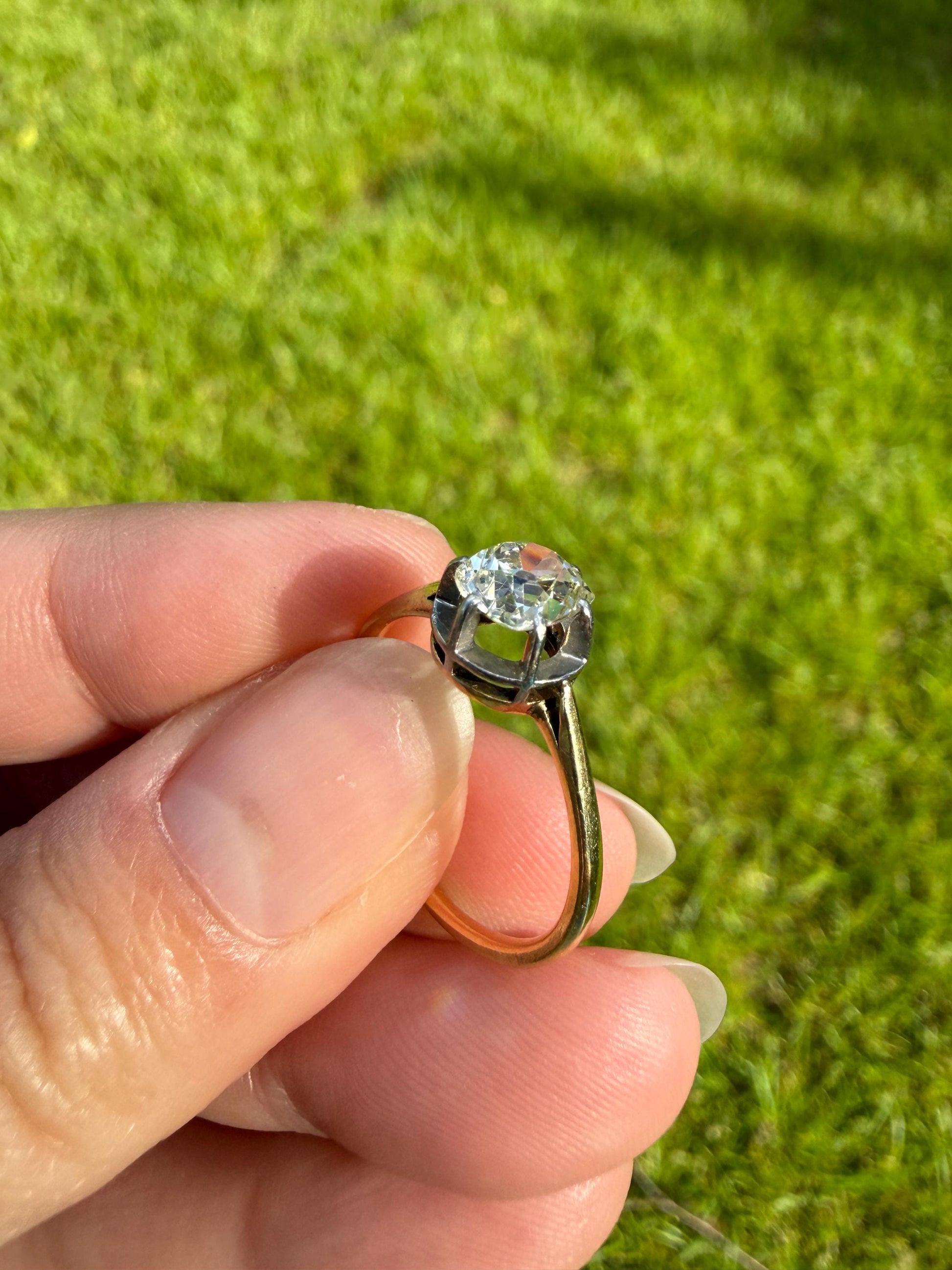 Antique .75 CARAT Natural Old Mine Cushion Elongated DIAMOND Solitaire Engagement Ring 18k Gold Solid Yellow Prong