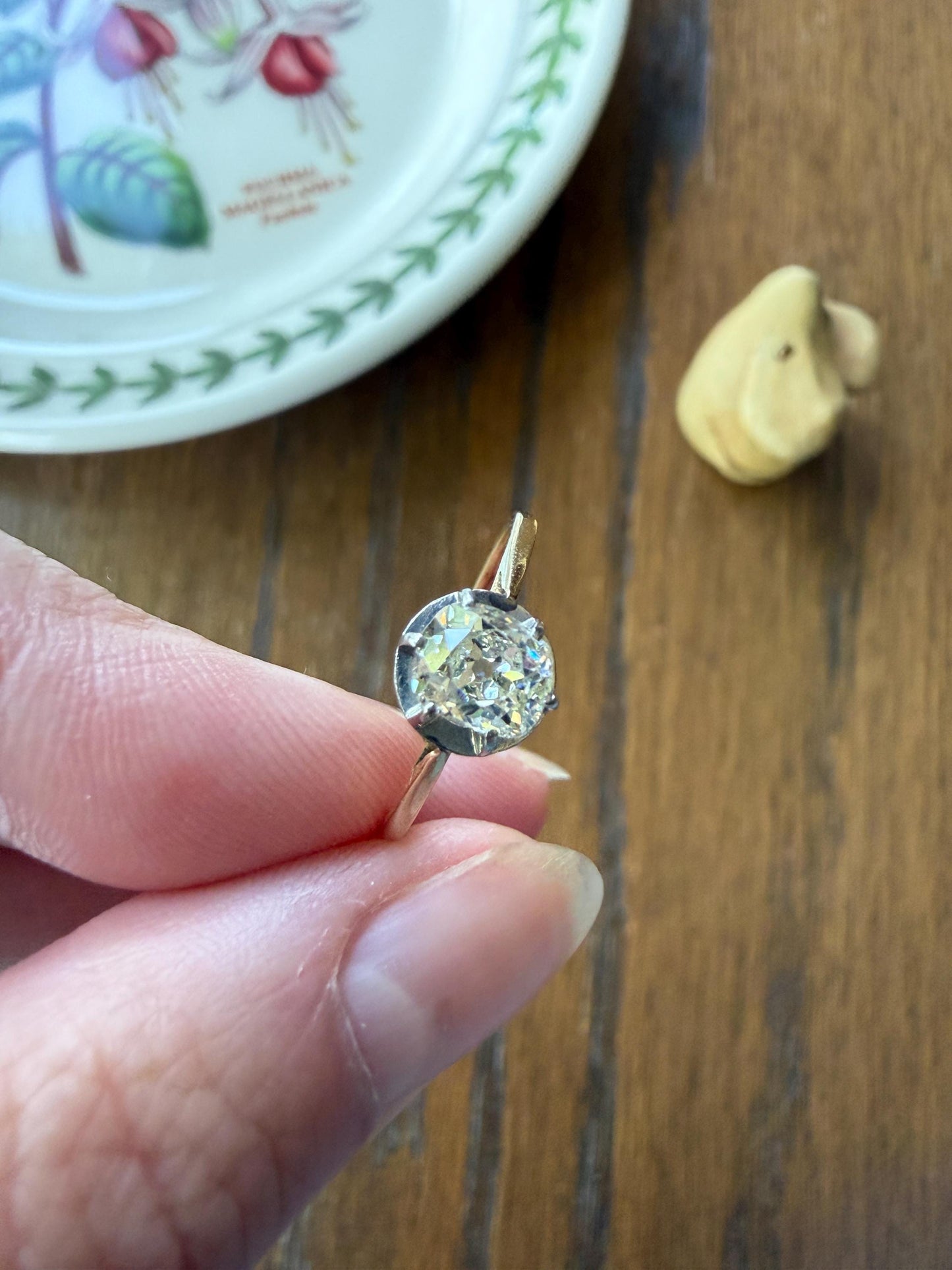 Antique .75 CARAT Natural Old Mine Cushion Elongated DIAMOND Solitaire Engagement Ring 18k Gold Solid Yellow Prong