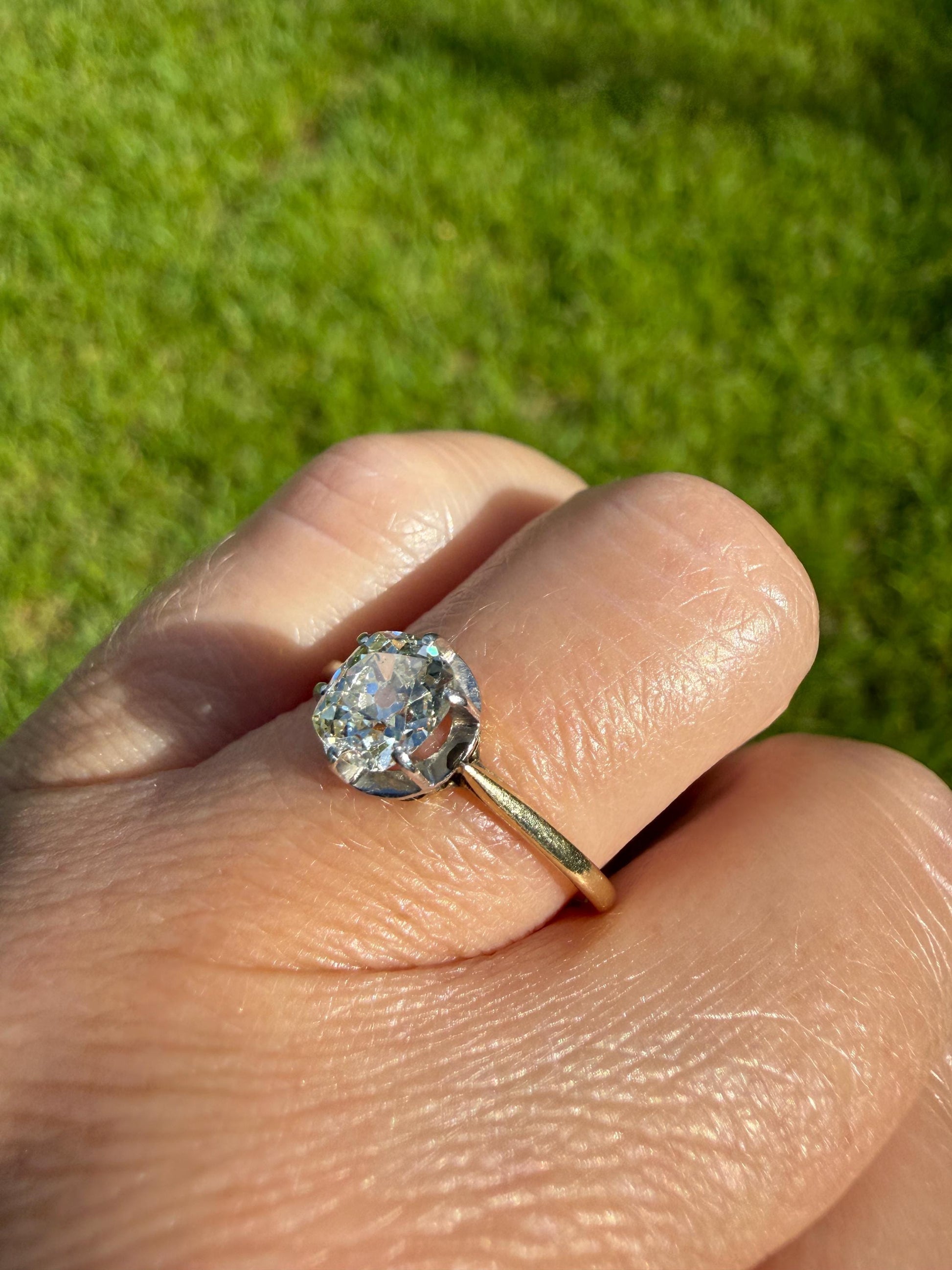 Antique .75 CARAT Natural Old Mine Cushion Elongated DIAMOND Solitaire Engagement Ring 18k Gold Solid Yellow Prong