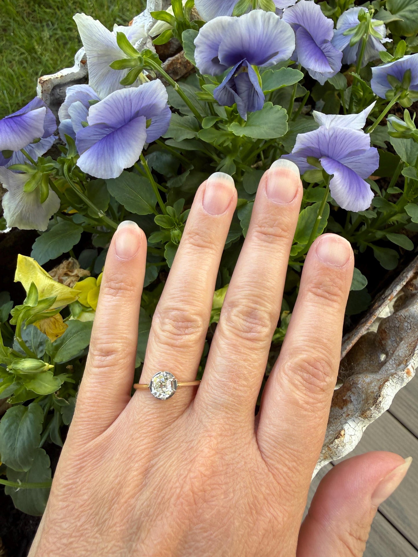 Antique .75 CARAT Natural Old Mine Cushion Elongated DIAMOND Solitaire Engagement Ring 18k Gold Solid Yellow Prong