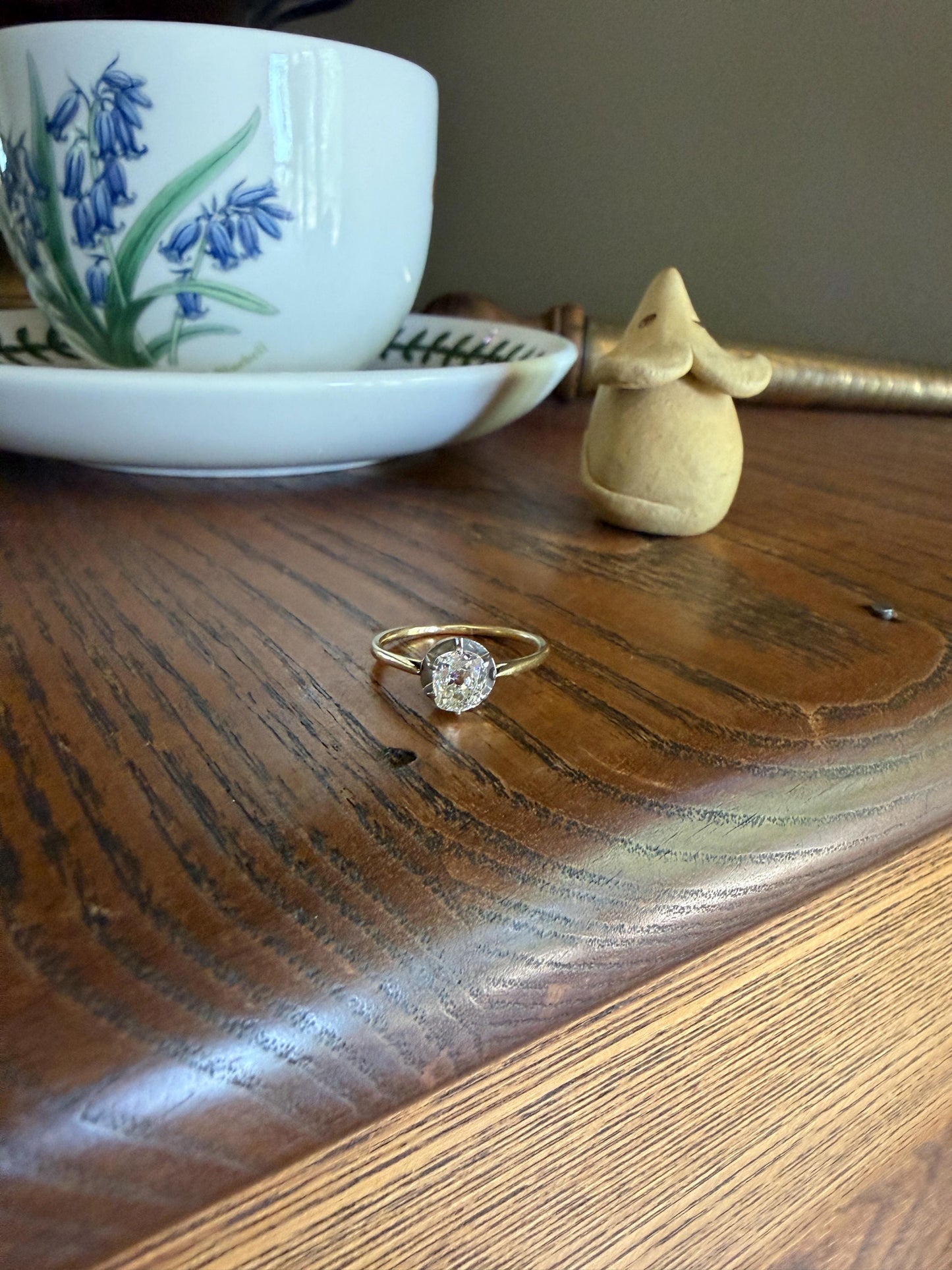 Antique .75 CARAT Natural Old Mine Cushion Elongated DIAMOND Solitaire Engagement Ring 18k Gold Solid Yellow Prong