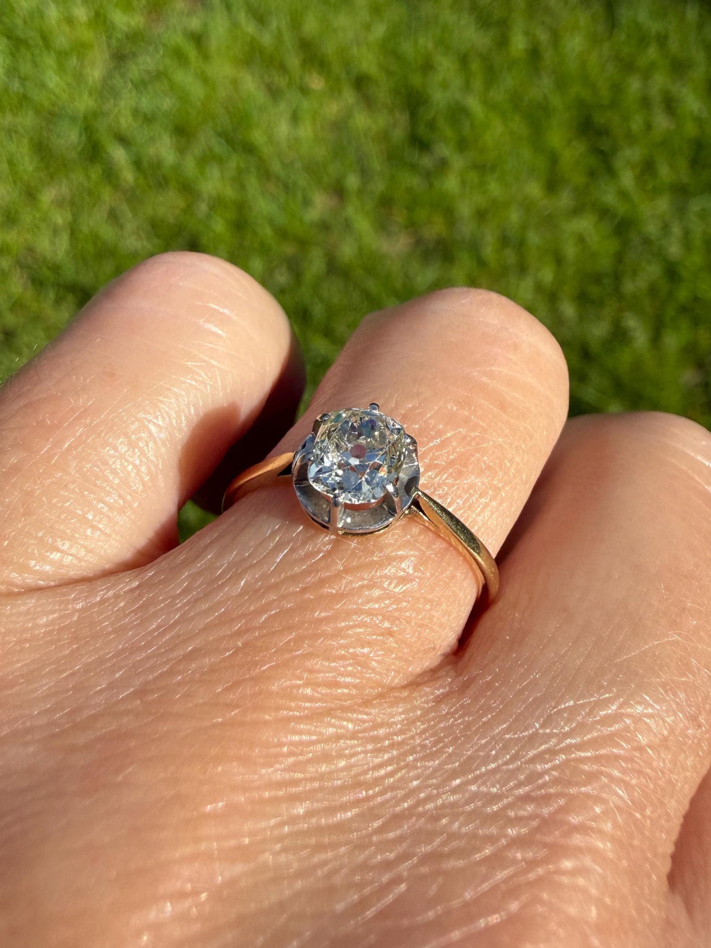 Antique .75 CARAT Natural Old Mine Cushion Elongated DIAMOND Solitaire Engagement Ring 18k Gold Solid Yellow Prong
