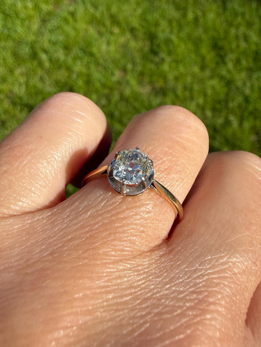 Antique .75 CARAT Natural Old Mine Cushion Elongated DIAMOND Solitaire Engagement Ring 18k Gold Solid Yellow Prong