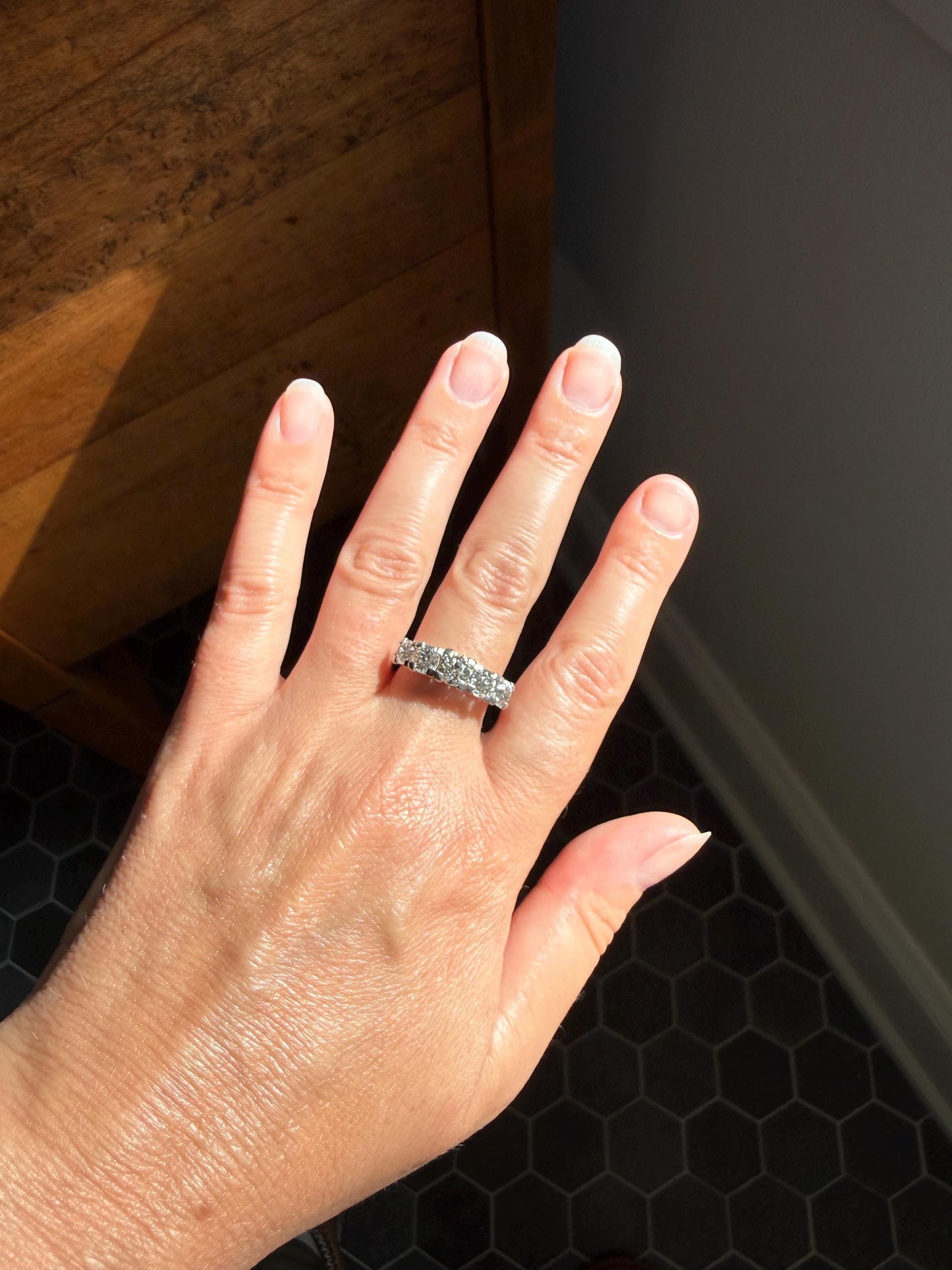 MEGA 2.6 Carat Old Mine Cut DIAMOND Ring 18k White Gold Vintage Band Tall Chunky Stacker Art Deco Wedding OMC Splayed