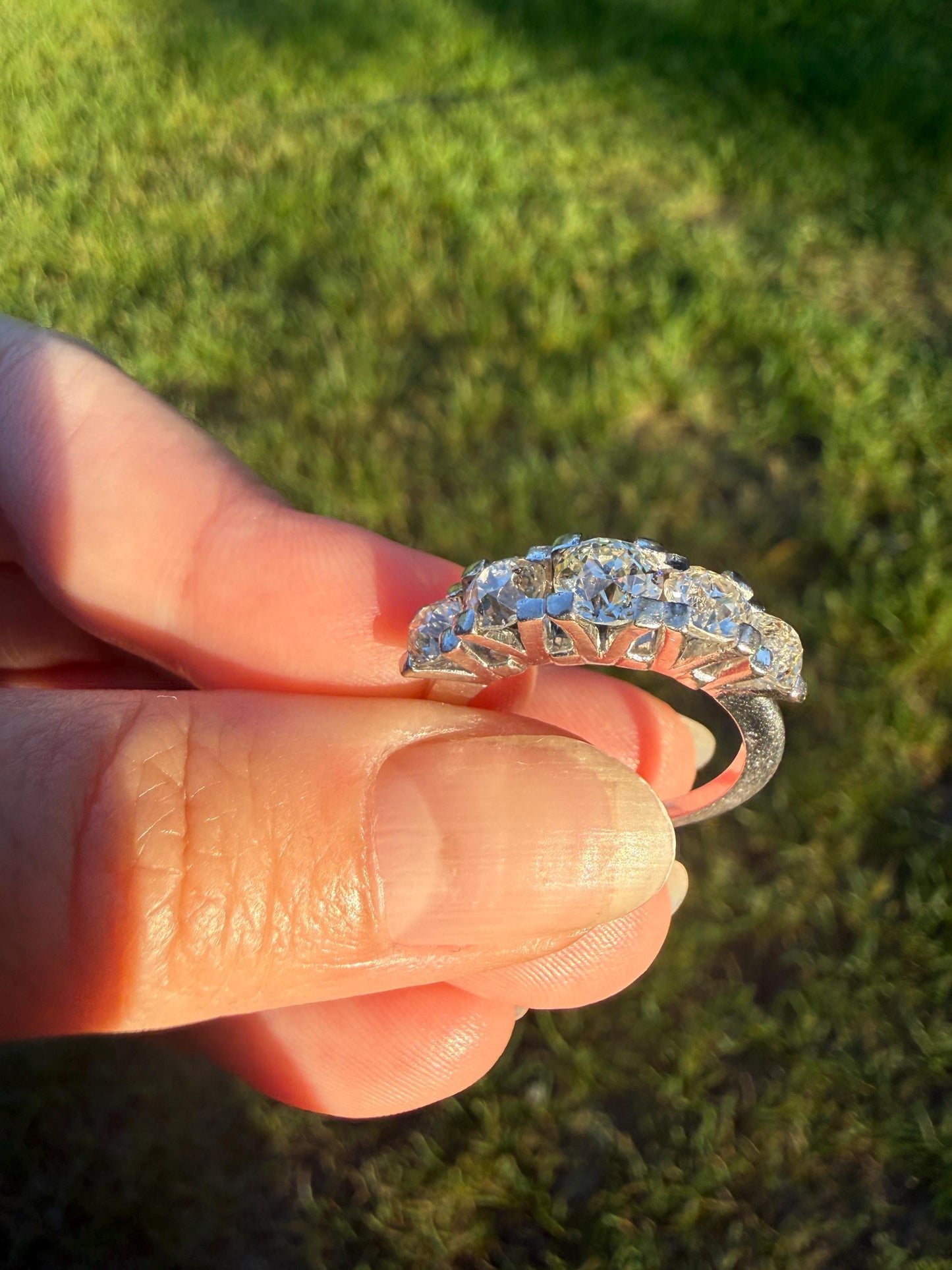 MEGA 2.6 Carat Old Mine Cut DIAMOND Ring 18k White Gold Vintage Band Tall Chunky Stacker Art Deco Wedding OMC Splayed