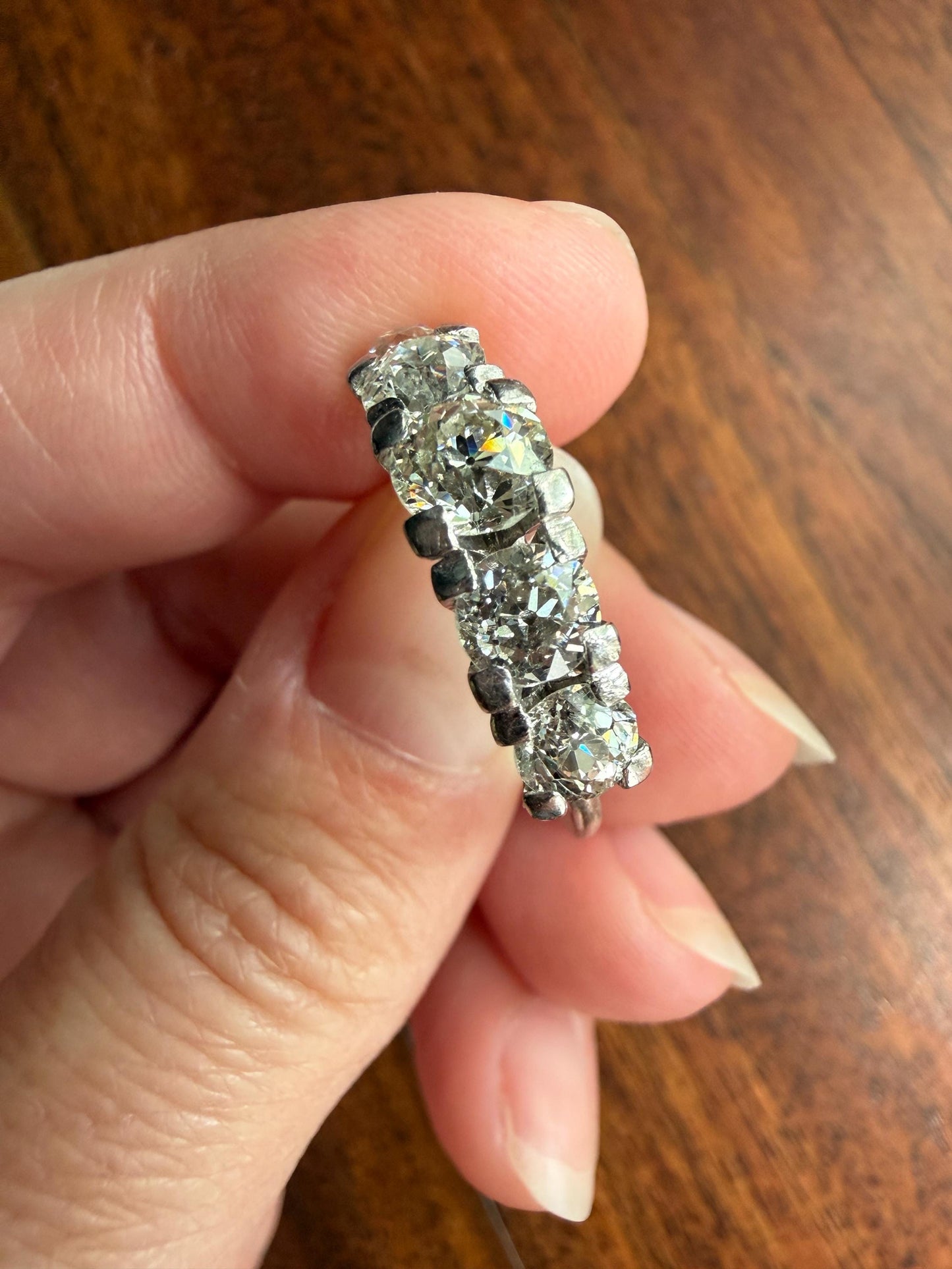 MEGA 2.6 Carat Old Mine Cut DIAMOND Ring 18k White Gold Vintage Band Tall Chunky Stacker Art Deco Wedding OMC Splayed
