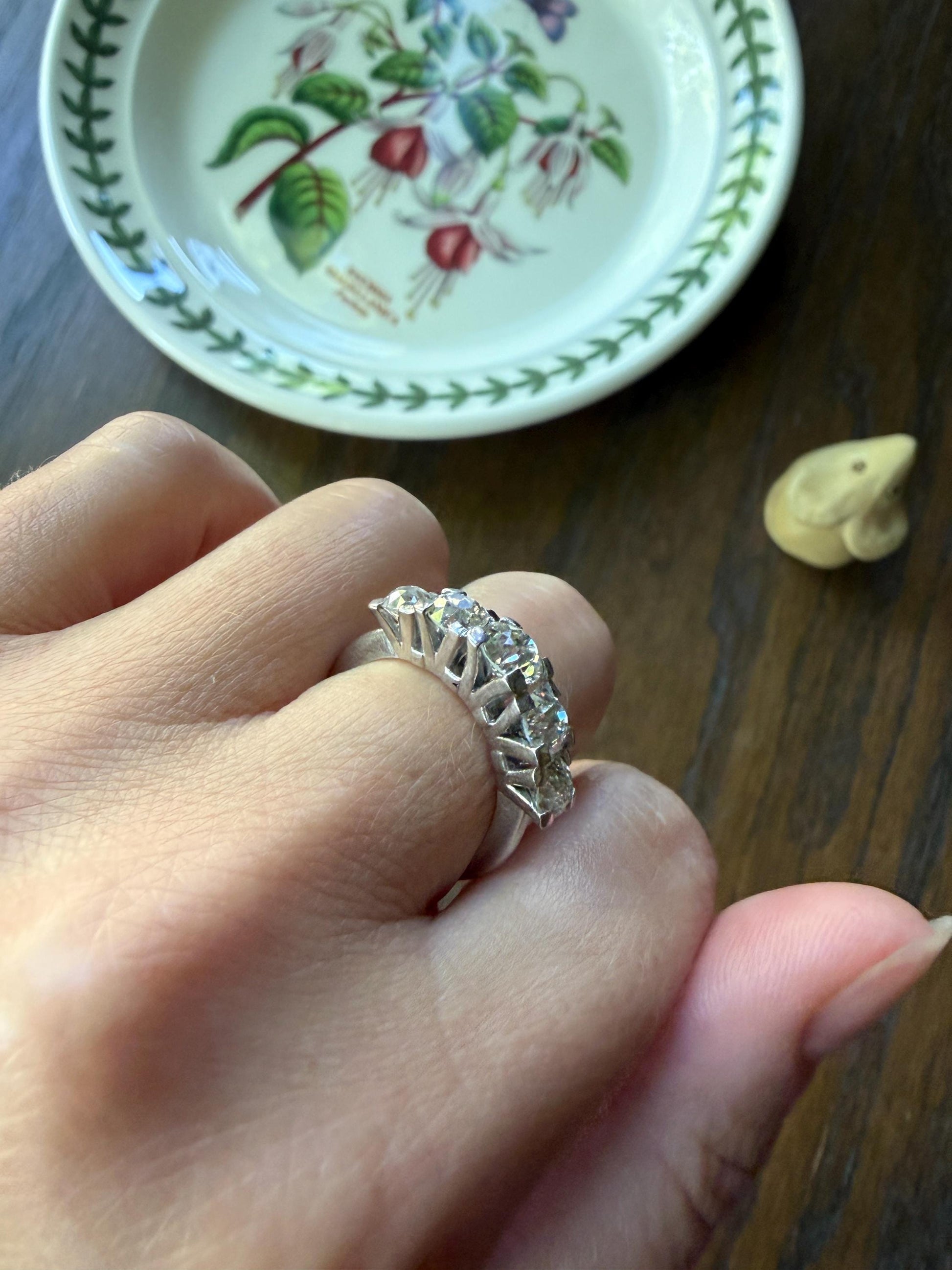 MEGA 2.6 Carat Old Mine Cut DIAMOND Ring 18k White Gold Vintage Band Tall Chunky Stacker Art Deco Wedding OMC Splayed