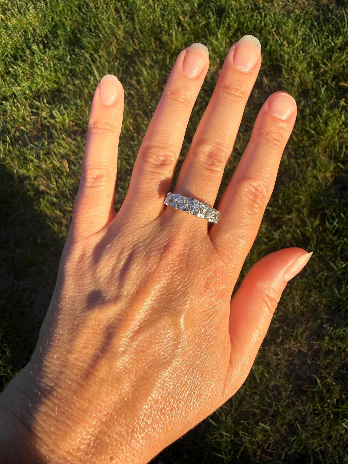 MEGA 2.6 Carat Old Mine Cut DIAMOND Ring 18k White Gold Vintage Band Tall Chunky Stacker Art Deco Wedding OMC Splayed
