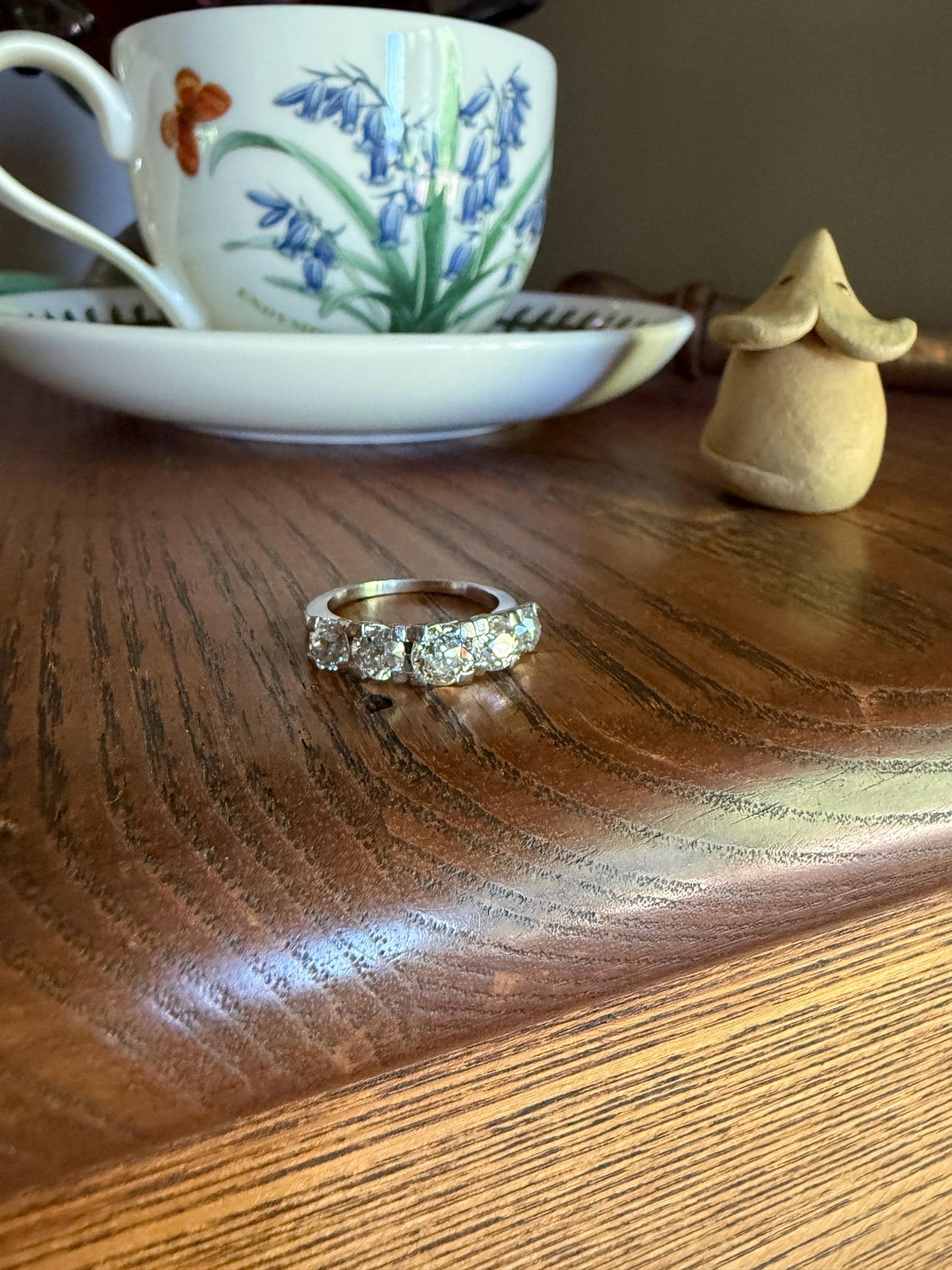MEGA 2.6 Carat Old Mine Cut DIAMOND Ring 18k White Gold Vintage Band Tall Chunky Stacker Art Deco Wedding OMC Splayed