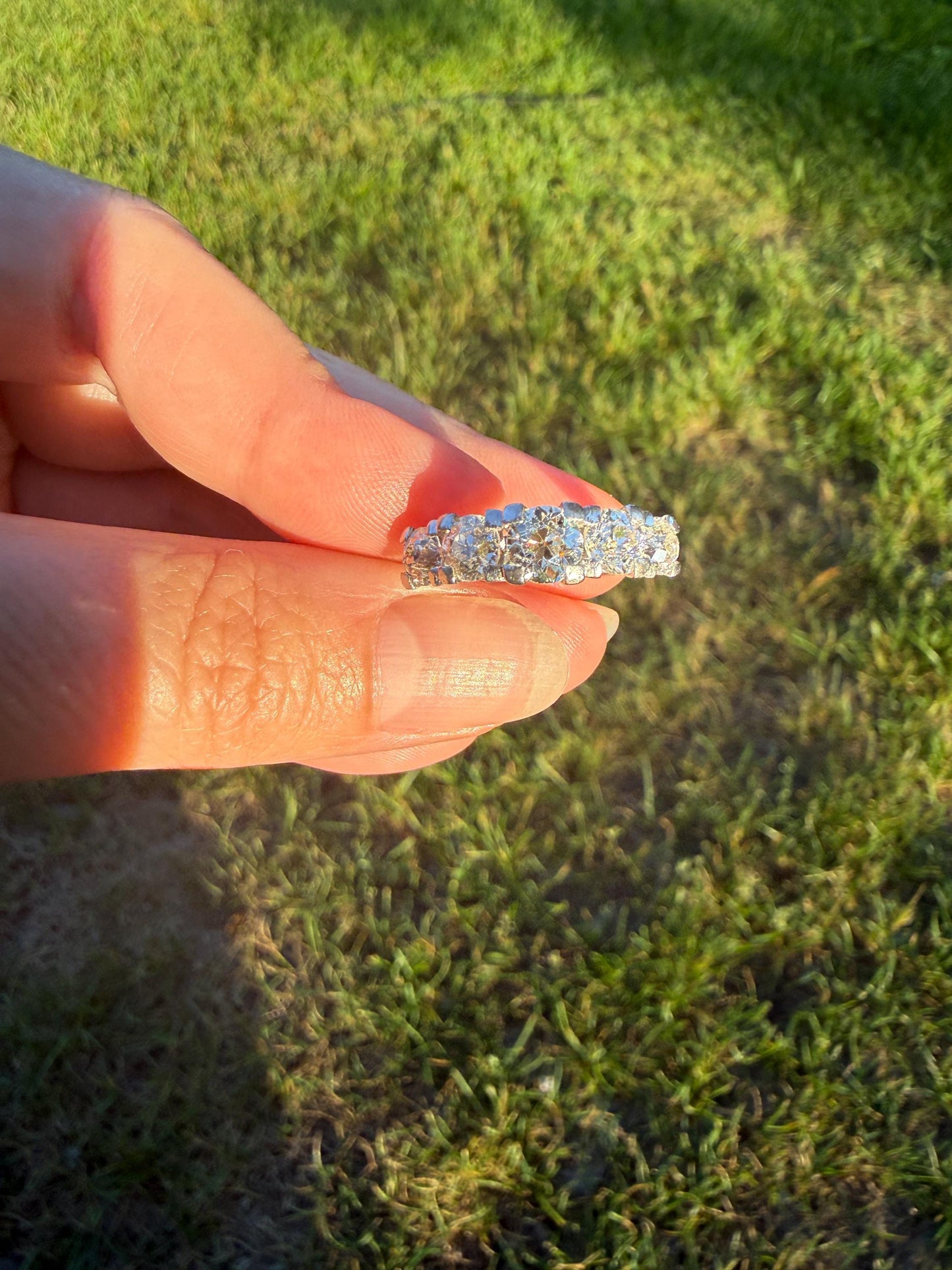 MEGA 2.6 Carat Old Mine Cut DIAMOND Ring 18k White Gold Vintage Band Tall Chunky Stacker Art Deco Wedding OMC Splayed