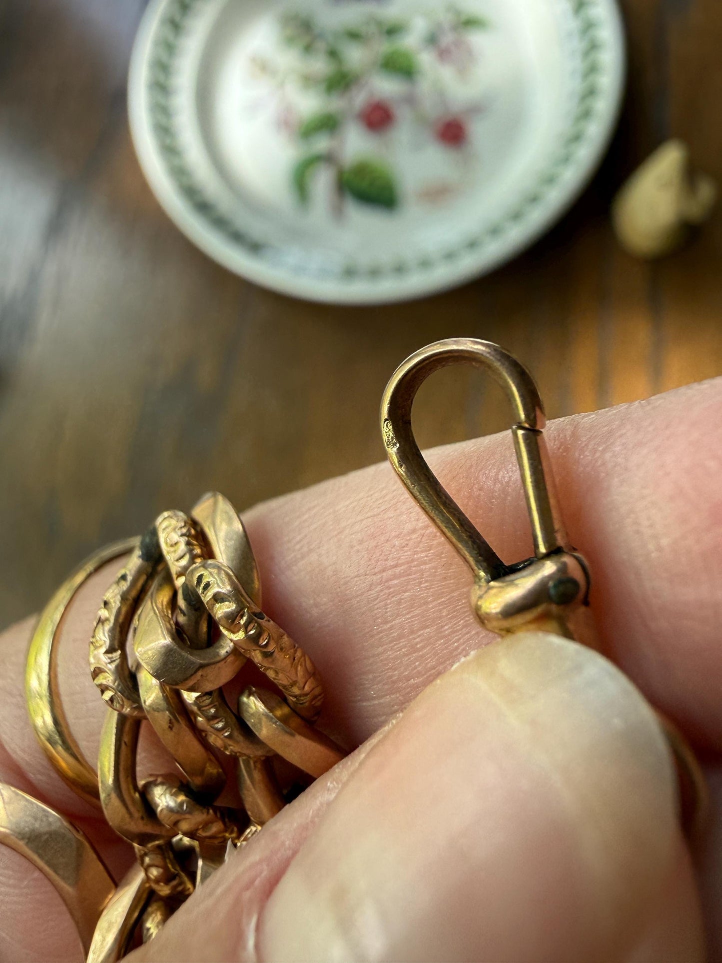 French Antique 14.4g 18k GOLD Solid Curb Embossed Link Watch Chain XL Faceted Spring Ring Dog Clip Extender Bracelet Connector