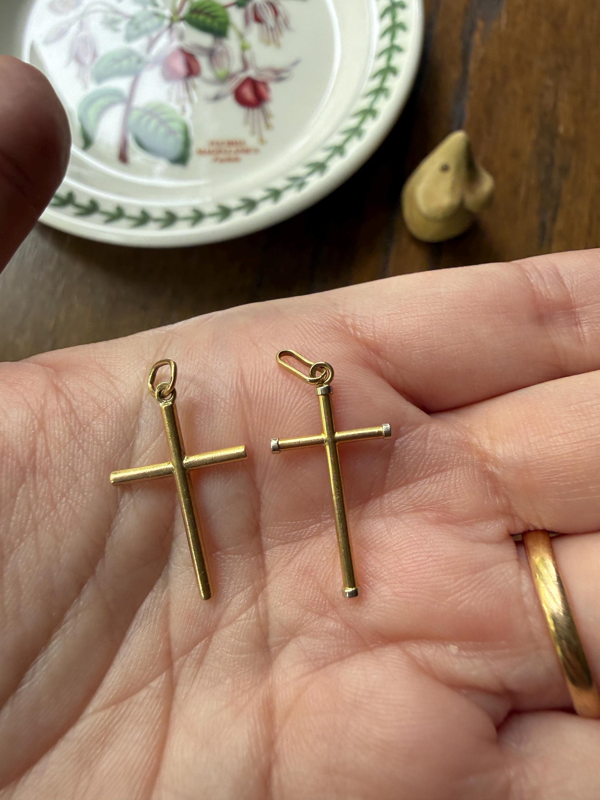French Vintage to Antique 18k Gold Cross Pendant Necklace Dainty Minimalist Religious Gift Christian