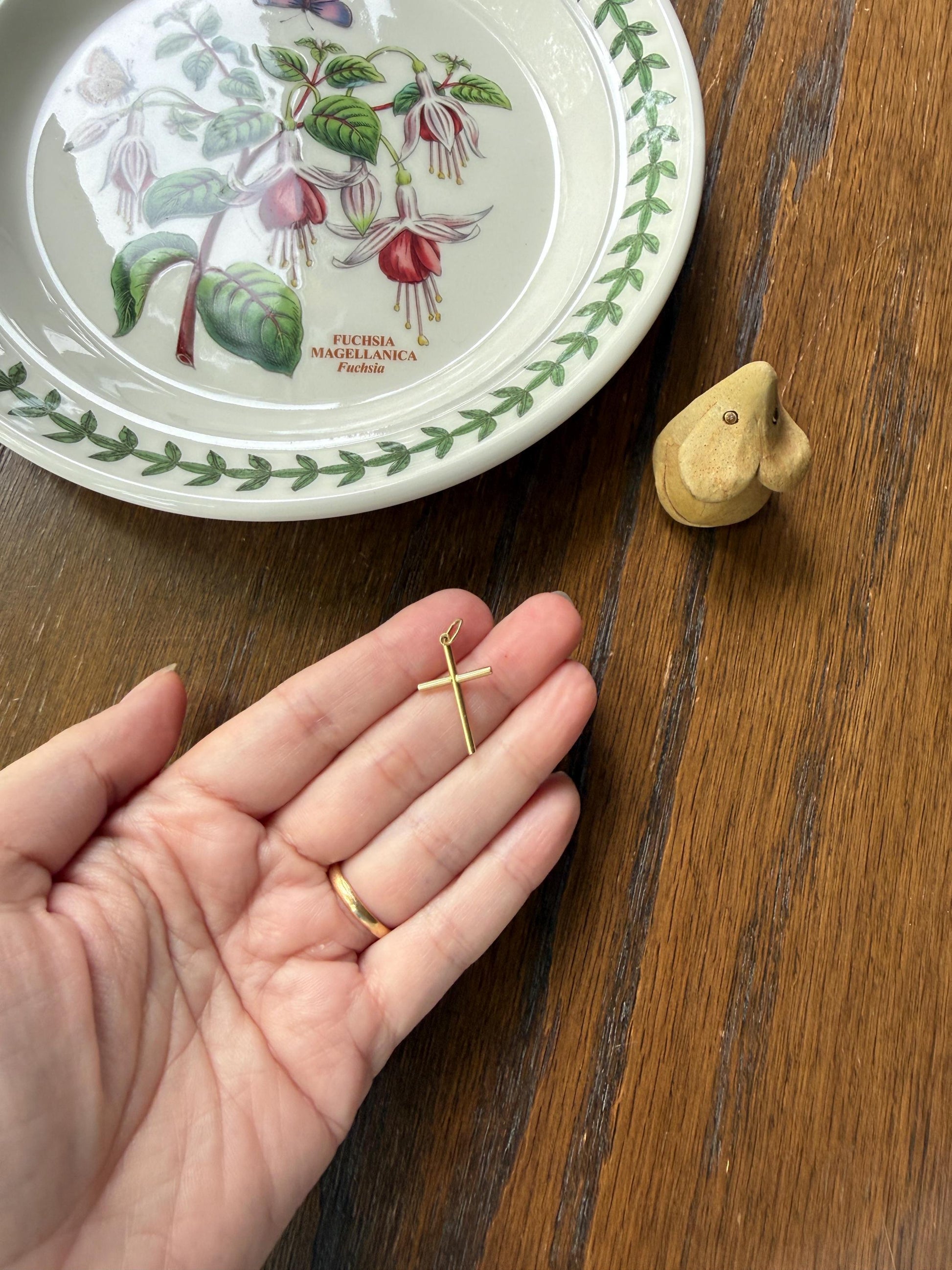 French Vintage to Antique 18k Gold Cross Pendant Necklace Dainty Minimalist Religious Gift Christian