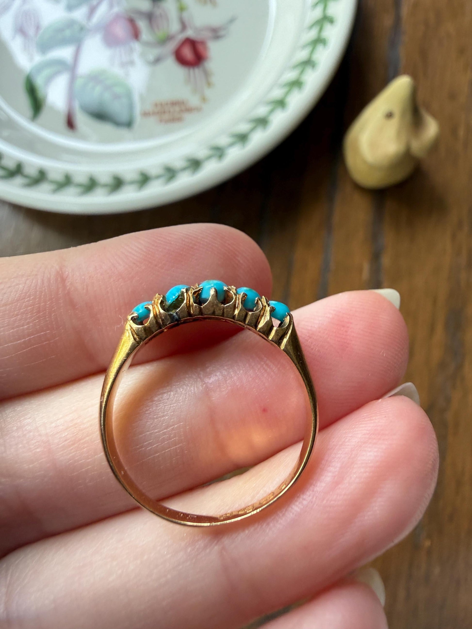 Victorian c1896 Antique 2.75g 18k Gold TURQUOISE Five Stone Band Ring At Cost of Materials Stacker