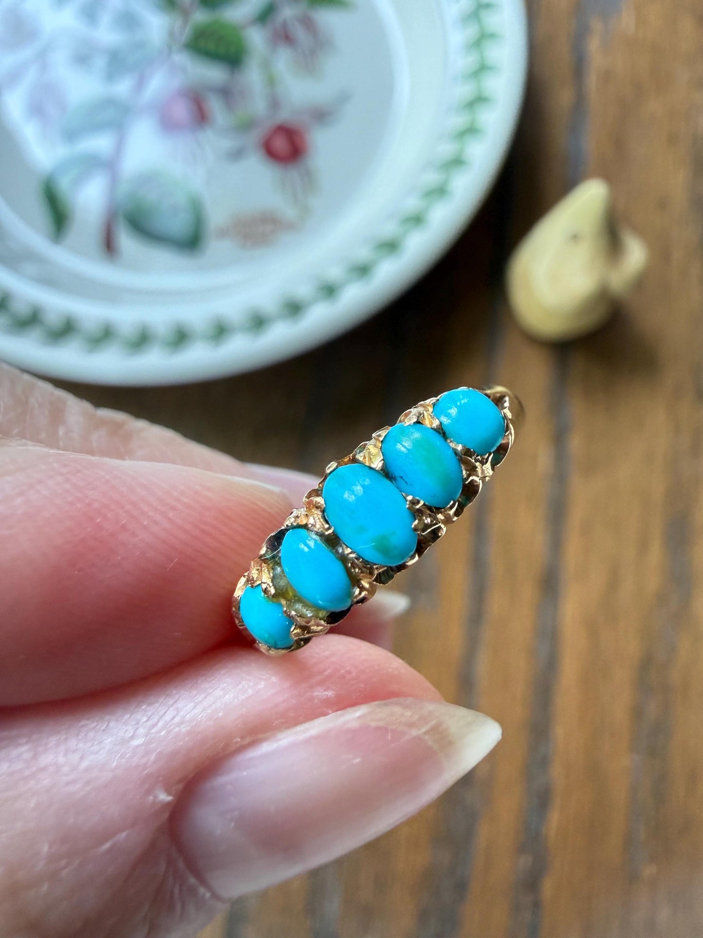 Victorian c1896 Antique 2.75g 18k Gold TURQUOISE Five Stone Band Ring At Cost of Materials Stacker