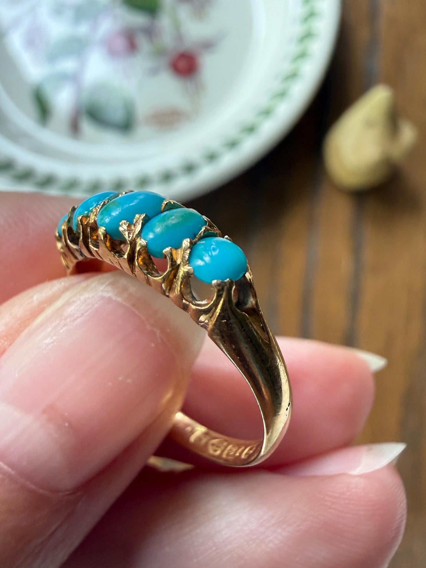 Victorian c1896 Antique 2.75g 18k Gold TURQUOISE Five Stone Band Ring At Cost of Materials Stacker