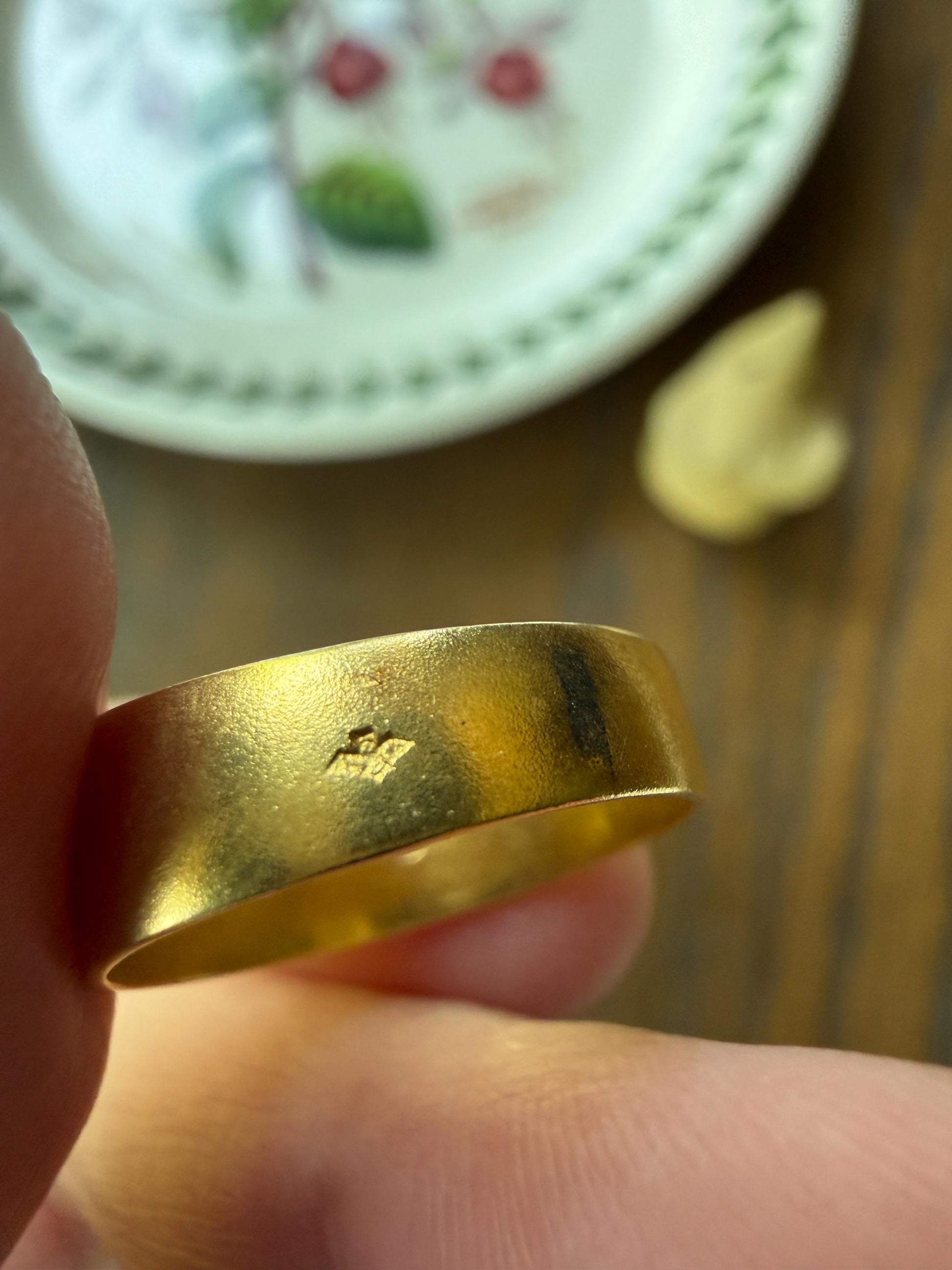 Antique Rose Cut DIAMOND Brushed Matte Finish 18k Gold Three Stone Ring Tapered Gypsy Cigar Band Geometric Stacker Pinky
