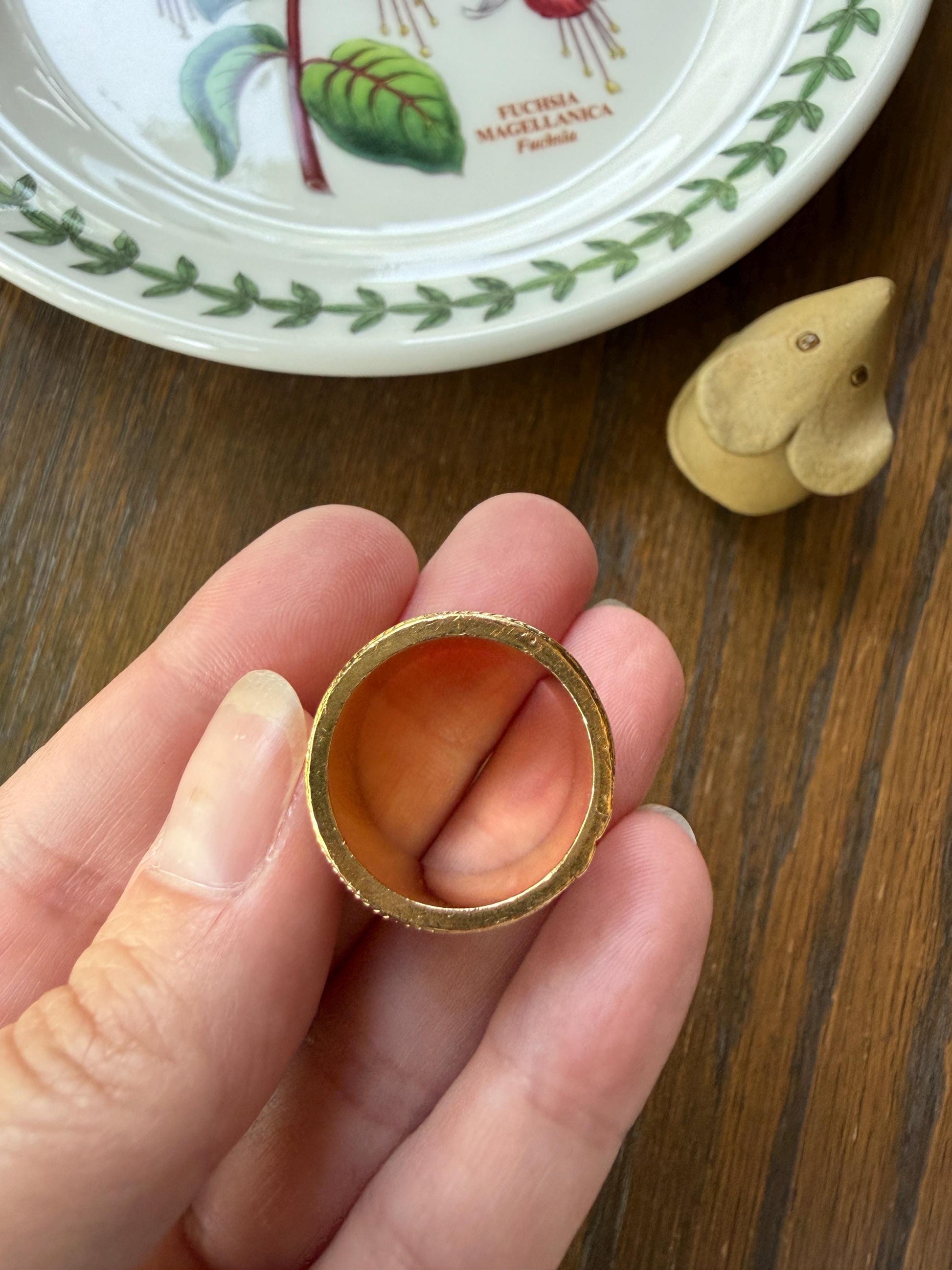 HEAVY Vintage BIRD Floral Leaf Cigar Band 14.5g 18k Gold Cobalt Blue Enamel Arabesque 13.5mm Wide Eternity Figural Stacker
