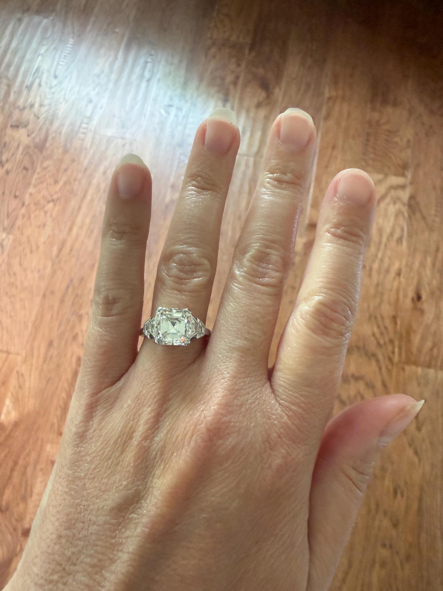 Exceptional 4 Carat Square Step Cut Diamond Solitaire Ring French PLATINUM w/ Trapezoid Accents Vintage to Art Deco 4.5Ctw Faces Eye CLEAN