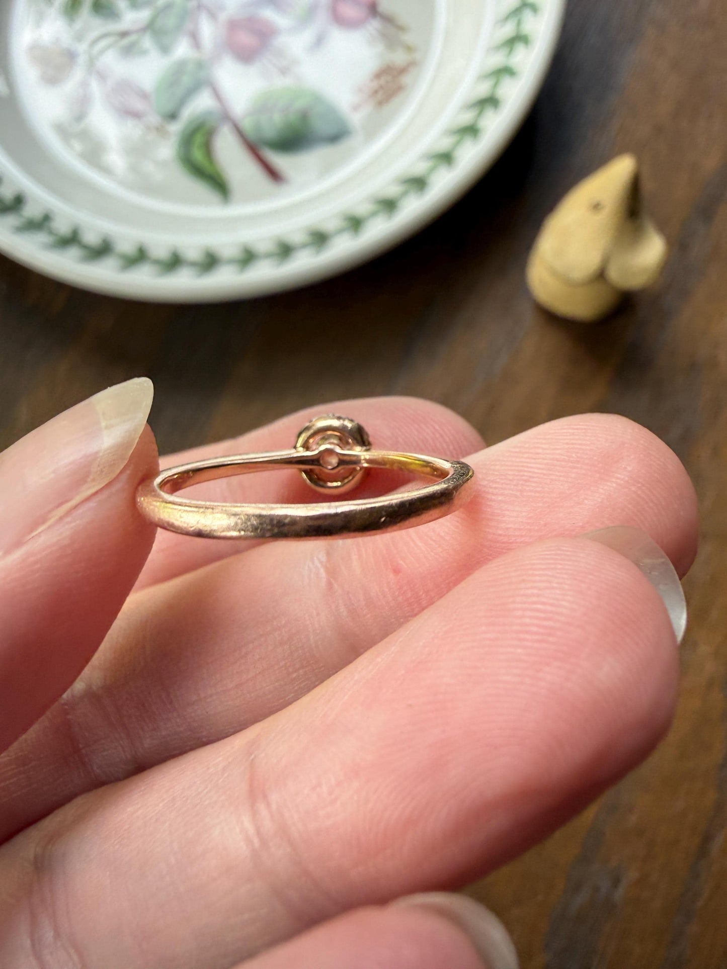 Vintage Uniquely Cut Diamond Ring with Halo Accents 14k Gold Geometric Minimalist Stacker