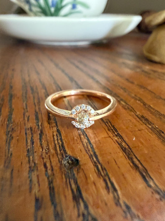 Vintage Uniquely Cut Diamond Ring with Halo Accents 14k Gold Geometric Minimalist Stacker