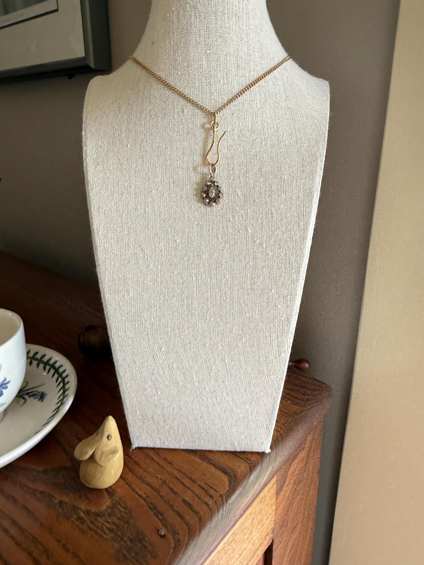 GEORGIAN Era Antique 1.1 Carat Old Mine Peruzzi Cut DIAMOND Pear Teardrop Cluster Pendant Split Ring French 18k Gold Silver Dangle OMC Gift