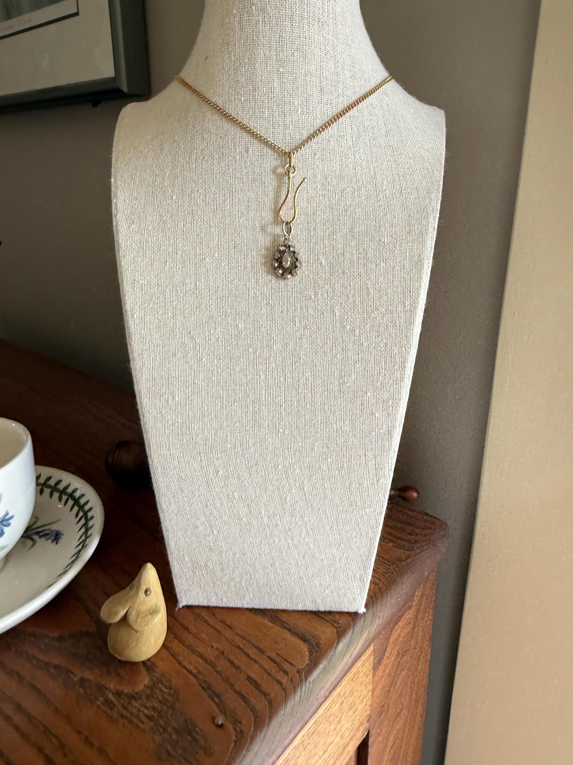 GEORGIAN Era Antique 1.1 Carat Old Mine Peruzzi Cut DIAMOND Pear Teardrop Cluster Pendant Split Ring French 18k Gold Silver Dangle OMC Gift