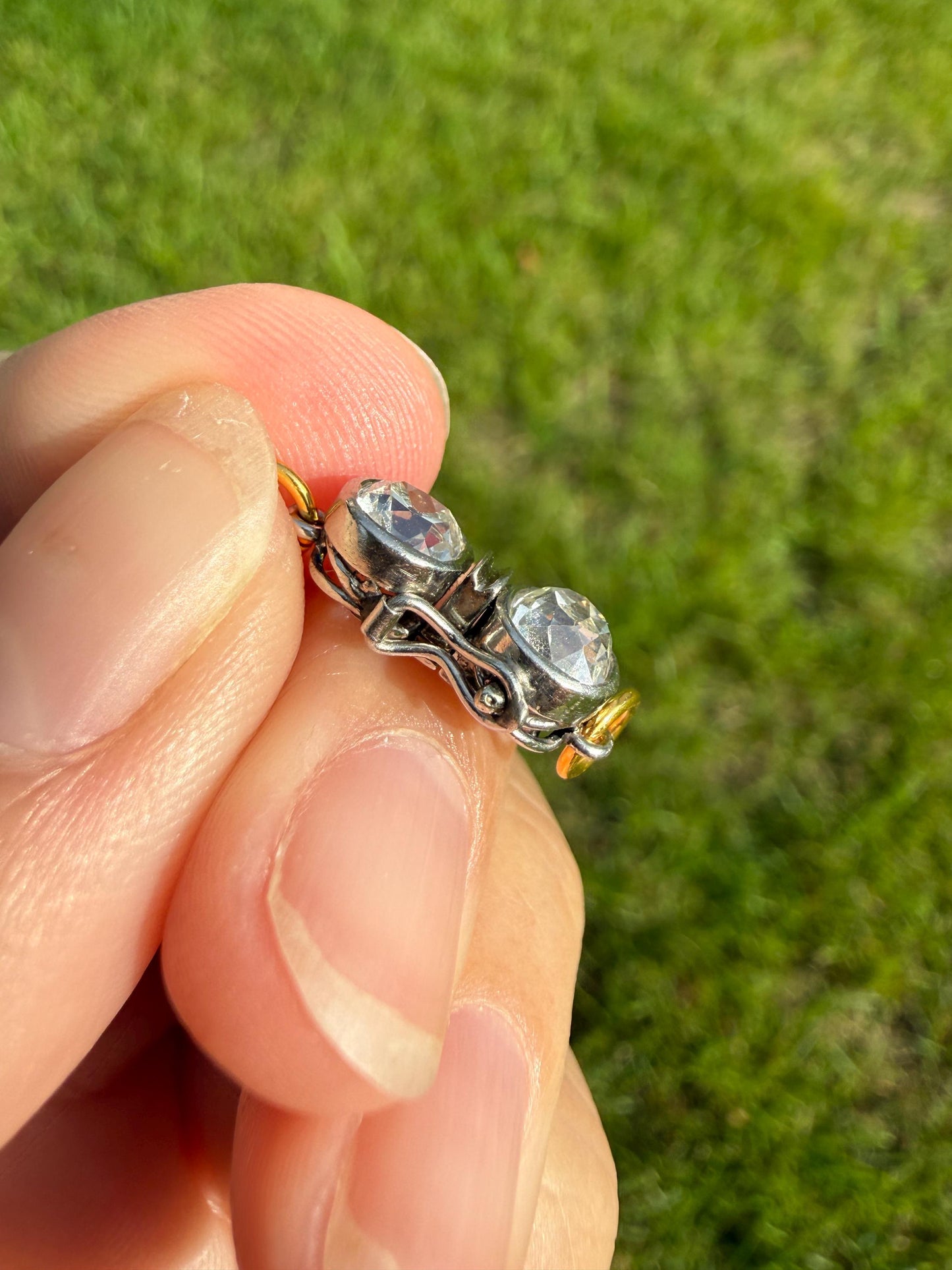 French Antique 18k Gold Platinum 1.3 Carat Tdw Chunky Old Mine Cut DIAMOND Clasp Pendant Charm Parts Findings Extender Connector Art Deco