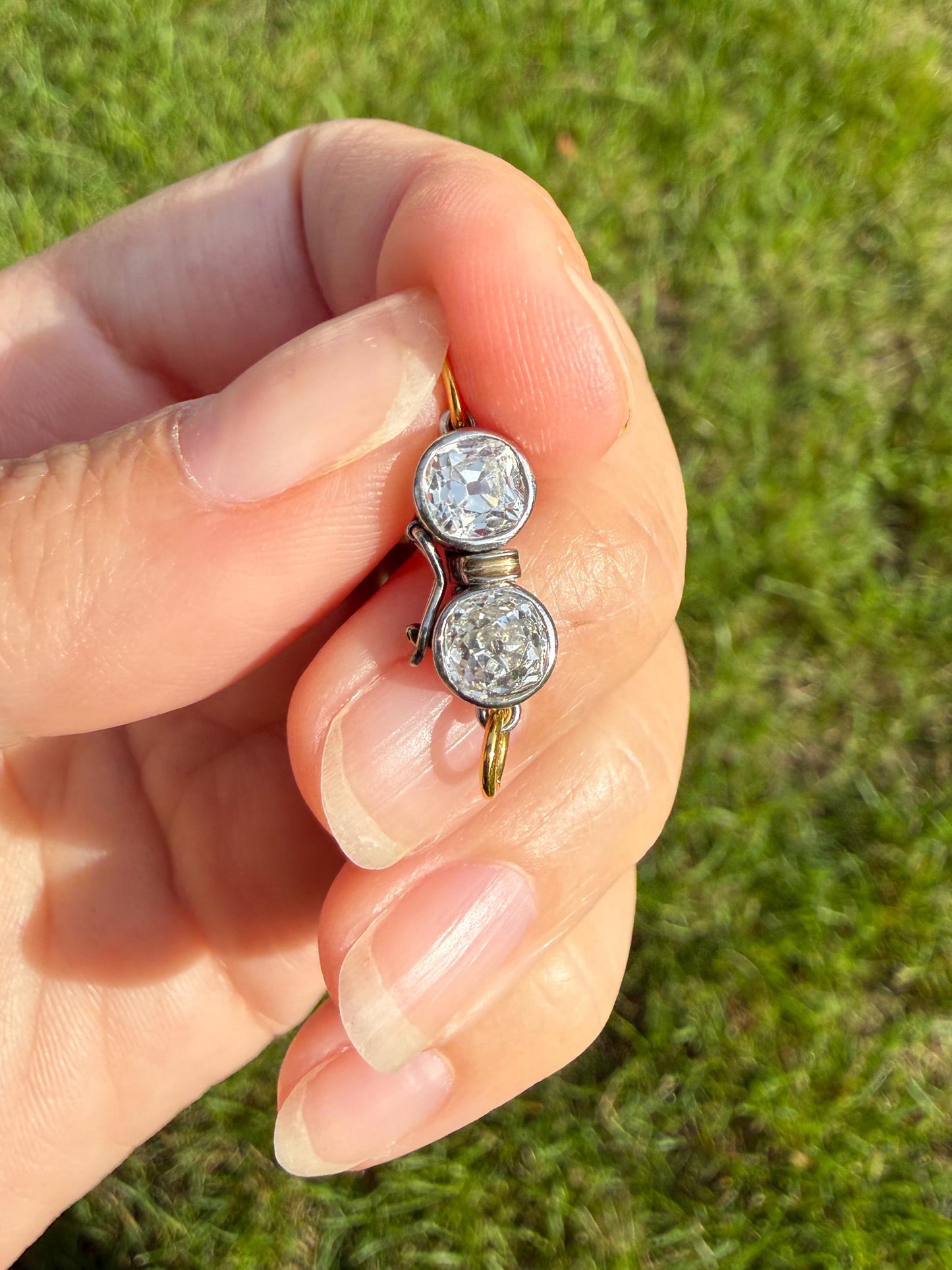 French Antique 18k Gold Platinum 1.3 Carat Tdw Chunky Old Mine Cut DIAMOND Clasp Pendant Charm Parts Findings Extender Connector Art Deco