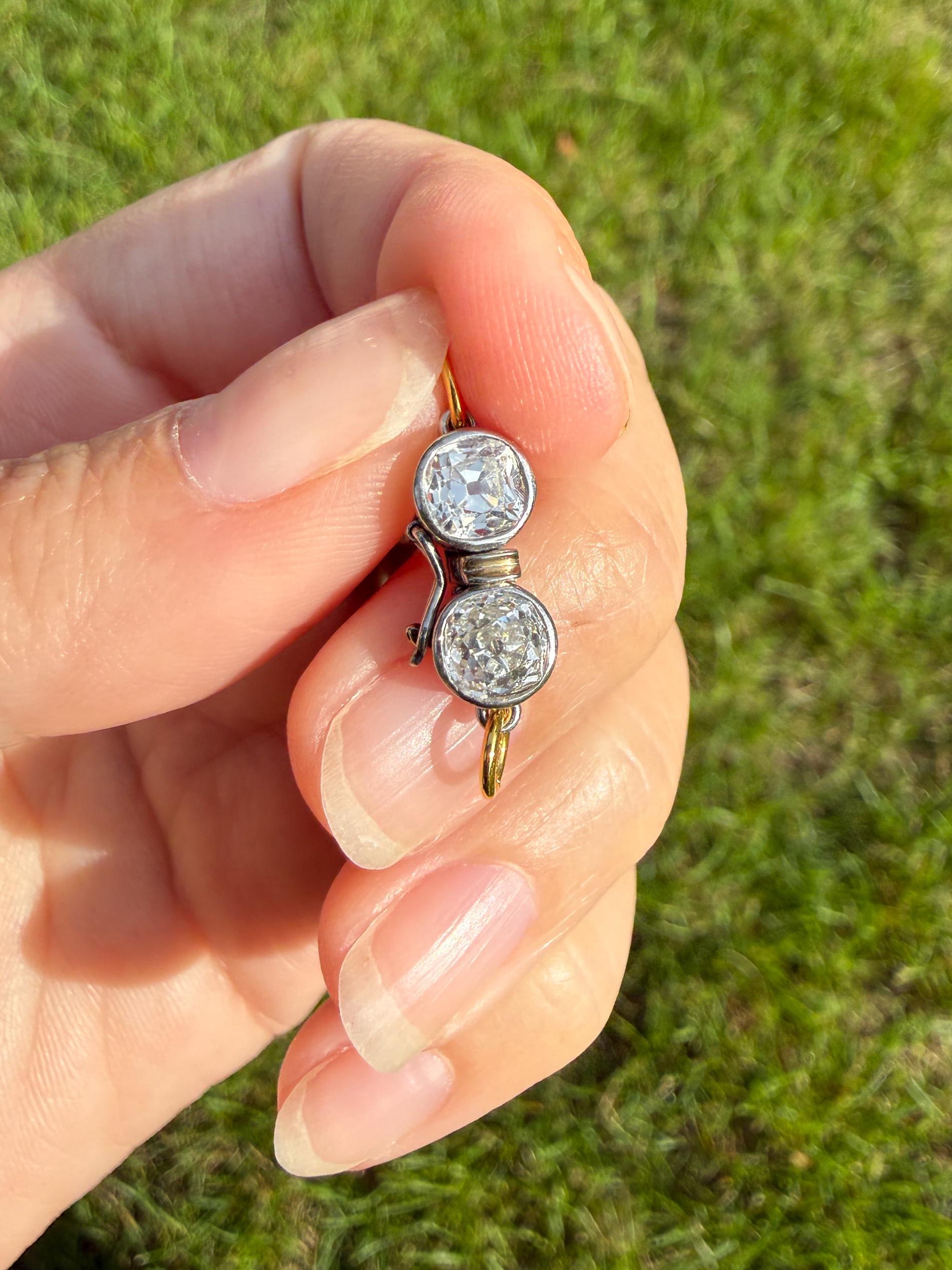 French Antique 18k Gold Platinum 1.3 Carat Tdw Chunky Old Mine Cut DIAMOND Clasp Pendant Charm Parts Findings Extender Connector Art Deco