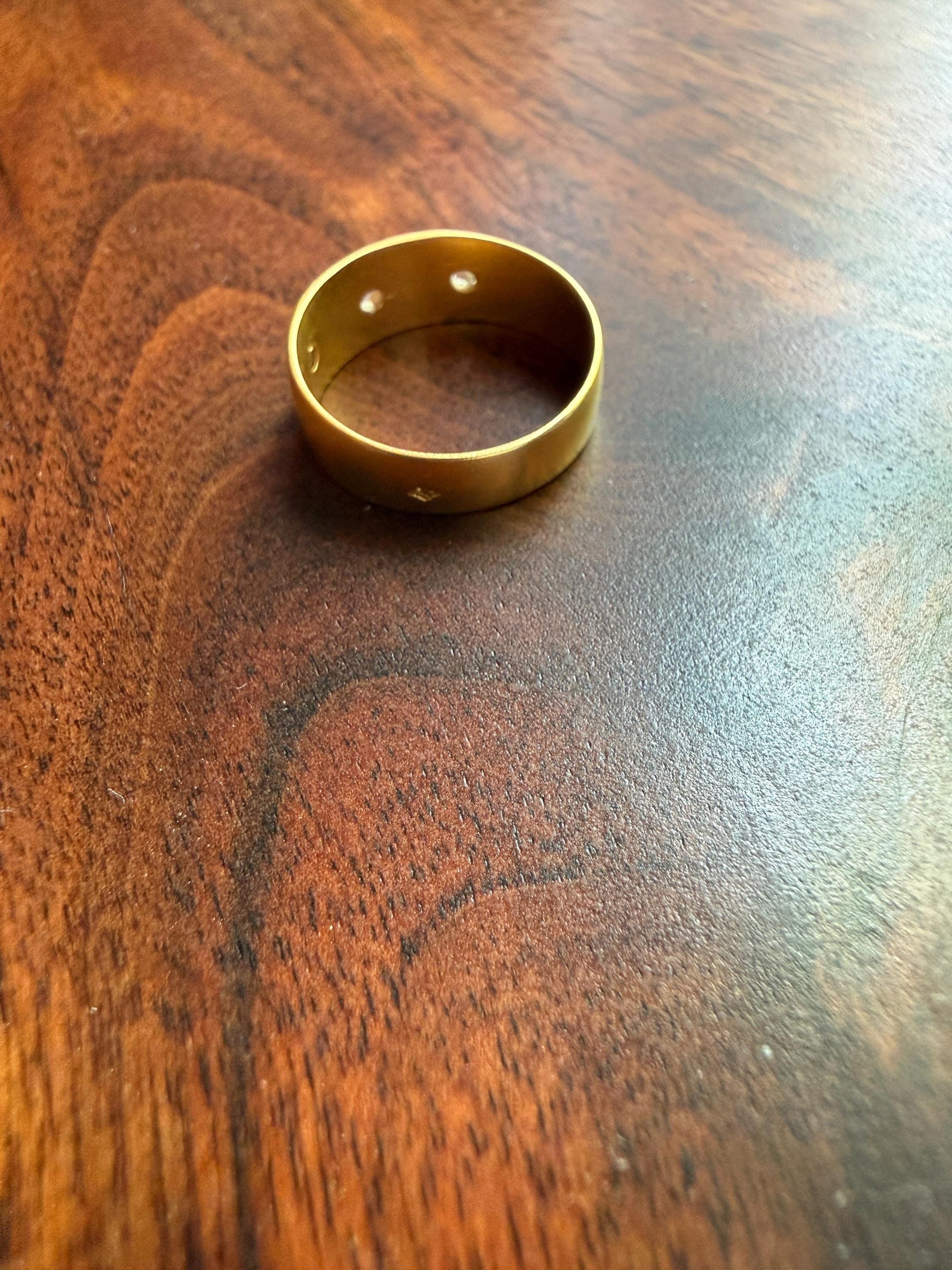 Antique Rose Cut DIAMOND Brushed Matte Finish 18k Gold Three Stone Ring Tapered Gypsy Cigar Band Geometric Stacker Pinky