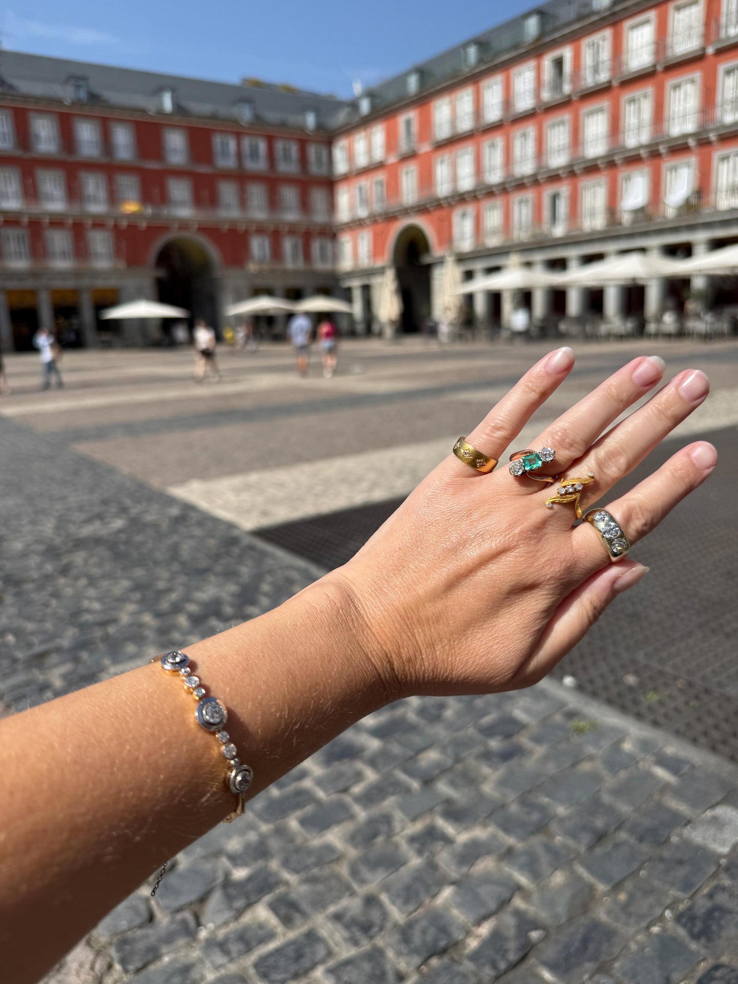 Antique Rose Cut DIAMOND Brushed Matte Finish 18k Gold Three Stone Ring Tapered Gypsy Cigar Band Geometric Stacker Pinky