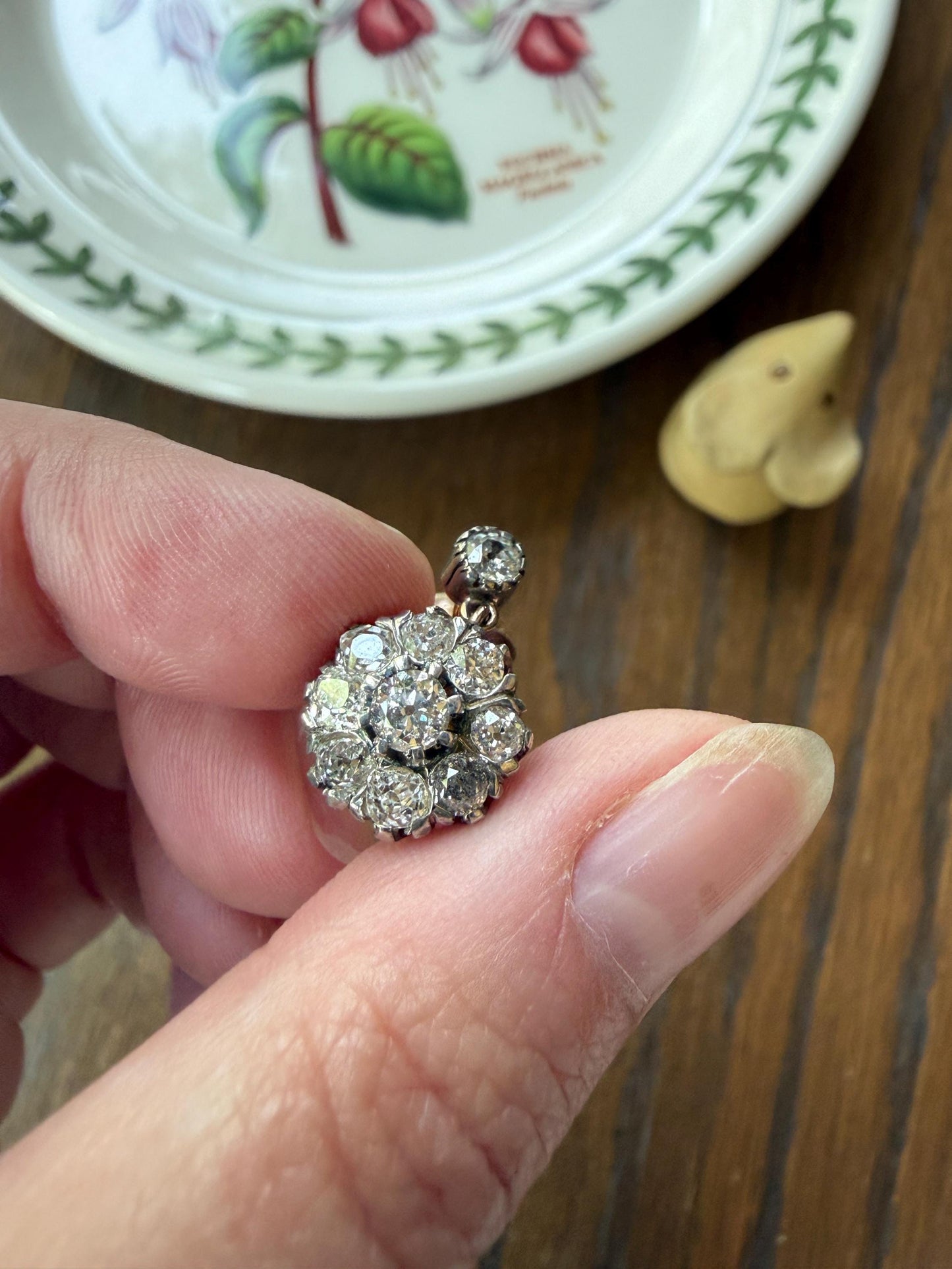 ANTIQUE 3 Carats Tdw Old Mine Brilliant Cut Diamond Daisy Cluster Dangle Earrings BOXED 10k Gold Silver 3Ctw