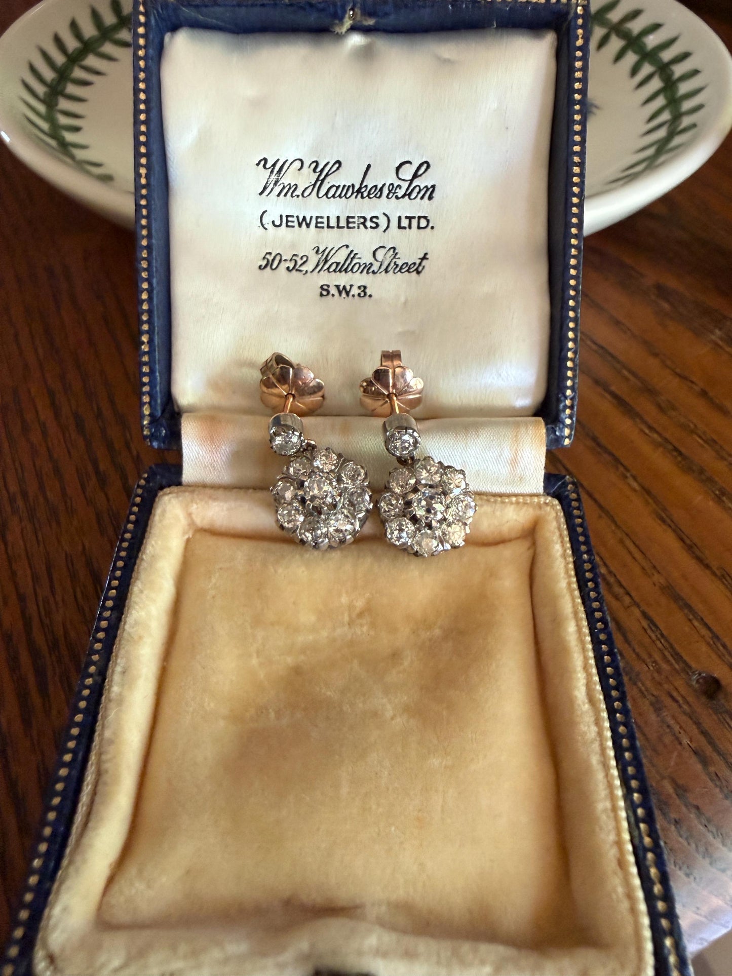 ANTIQUE 3 Carats Tdw Old Mine Brilliant Cut Diamond Daisy Cluster Dangle Earrings BOXED 10k Gold Silver 3Ctw