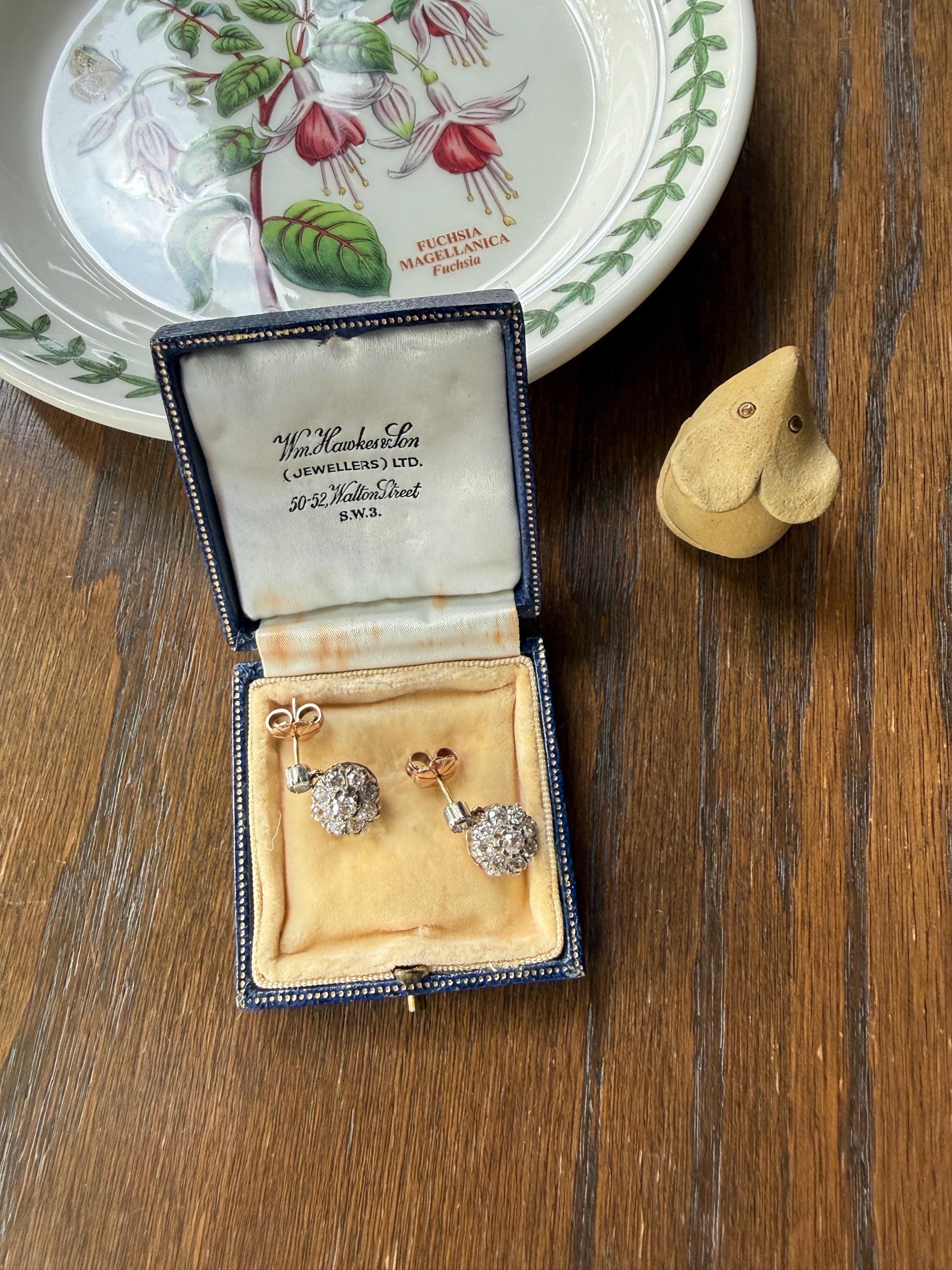 ANTIQUE 3 Carats Tdw Old Mine Brilliant Cut Diamond Daisy Cluster Dangle Earrings BOXED 10k Gold Silver 3Ctw