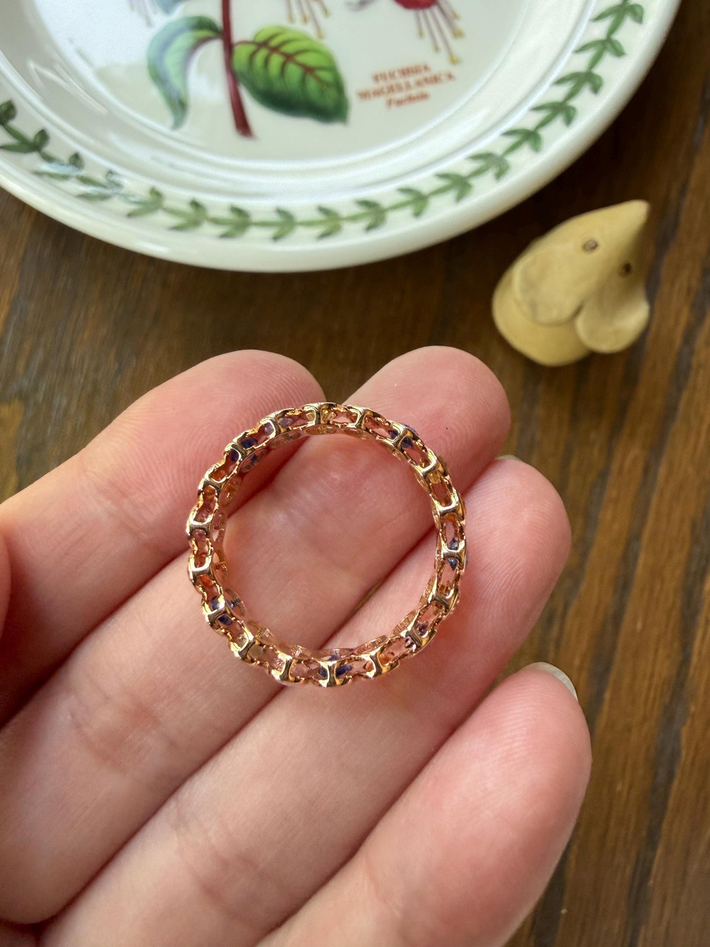 Natural Rainbow SAPPHIRES 3.5 Carats Oval Bezel Set Eternity Band 18k Rose Gold Ring Blue Yellow Green Pink
