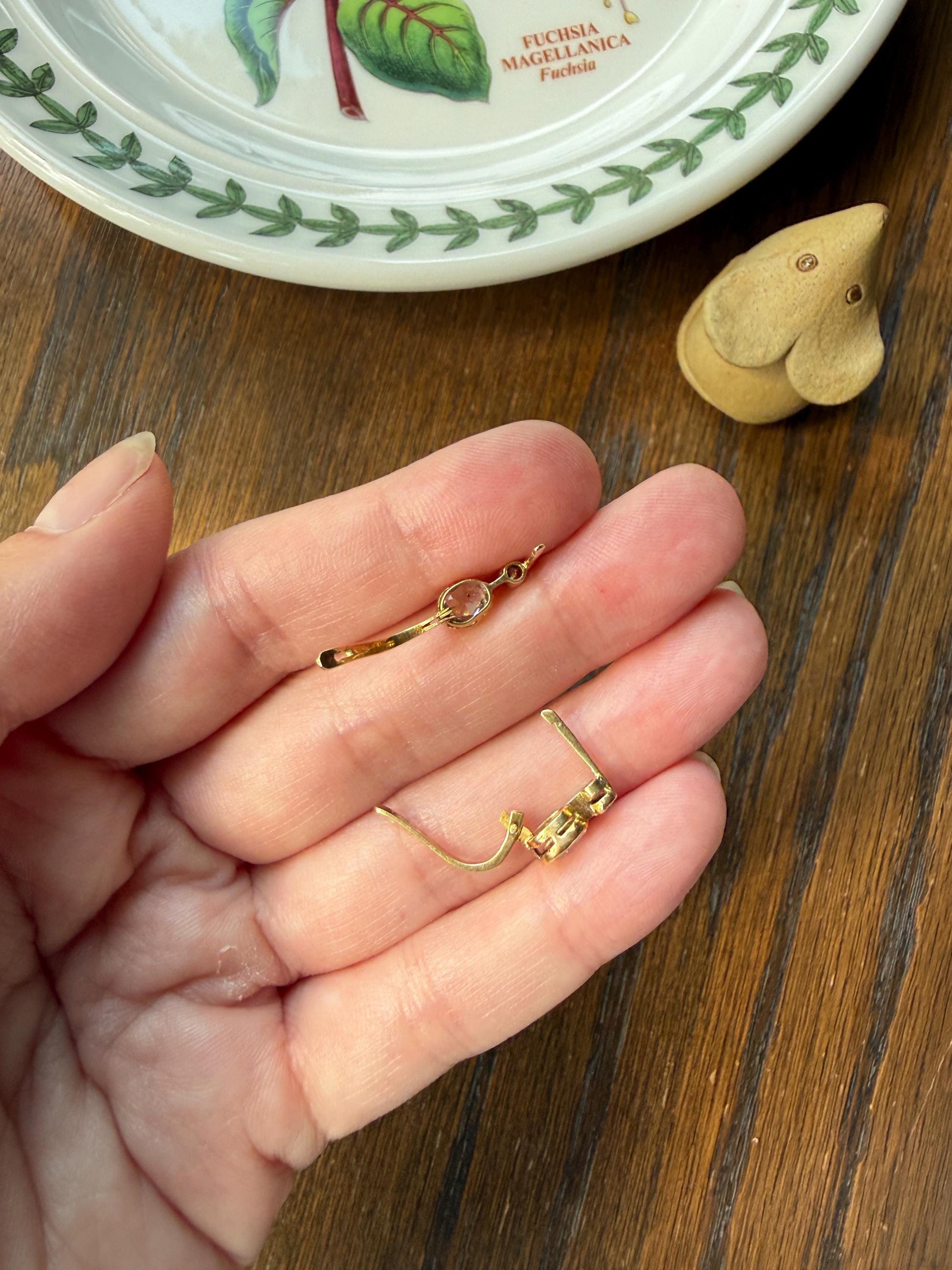 ANTIQUE Rose Cut Diamond OVAL Dormeuse Earrings 18k Gold Fixed Bezel Set Four Stones Dainty Minimalist Sparkle