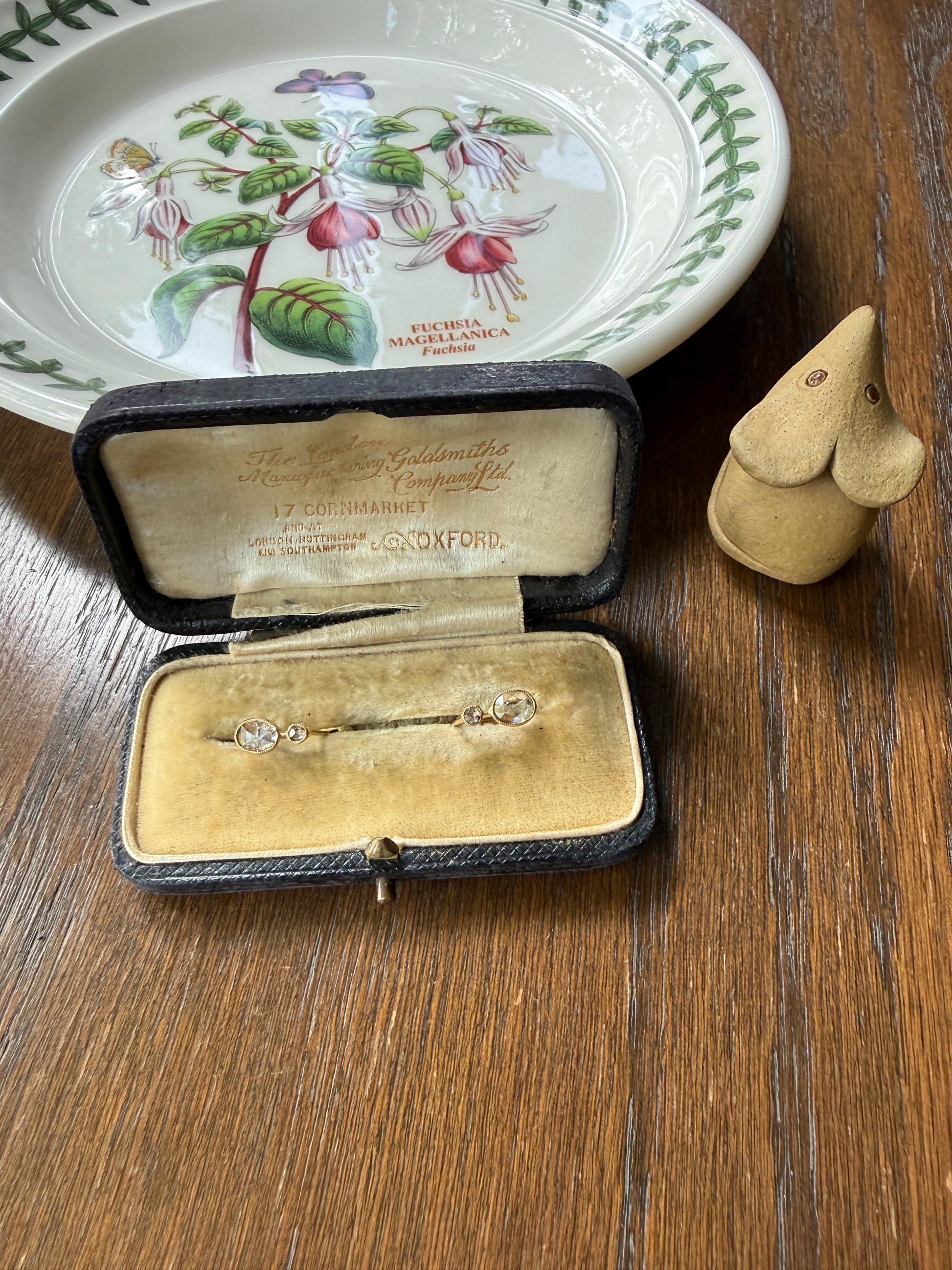 ANTIQUE Rose Cut Diamond OVAL Dormeuse Earrings 18k Gold Fixed Bezel Set Four Stones Dainty Minimalist Sparkle